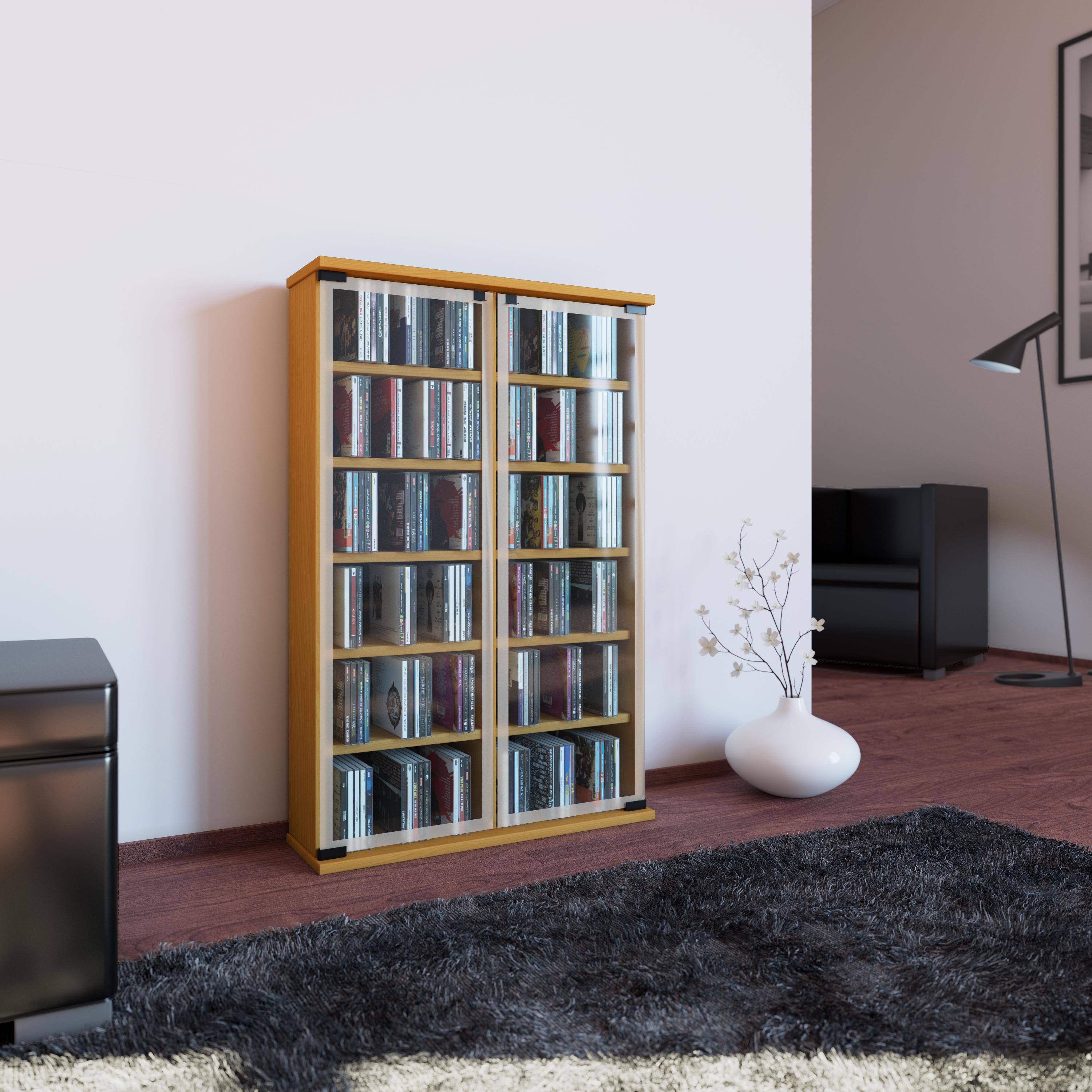CD-Regal Galerie in Buchefarbe, B: 60 cm - Buchefarben, KONVENTIONELL, Glas/Holzwerkstoff (60/92/18cm) - MID.YOU