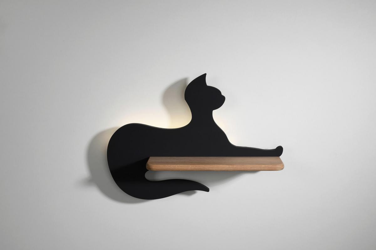 Dječja Zidna Svjetiljka Cat - crna, Basics, drvni materijal/drvo (36/12/26cm)