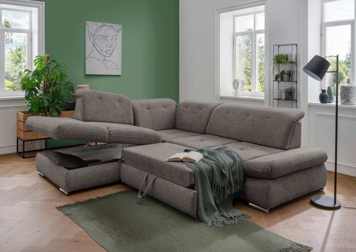 Wohnlandschaft Dalida Braun/Grau Chenille - Chromfarben/Braun, Design, Textil/Metall (254/280cm) - Livetastic