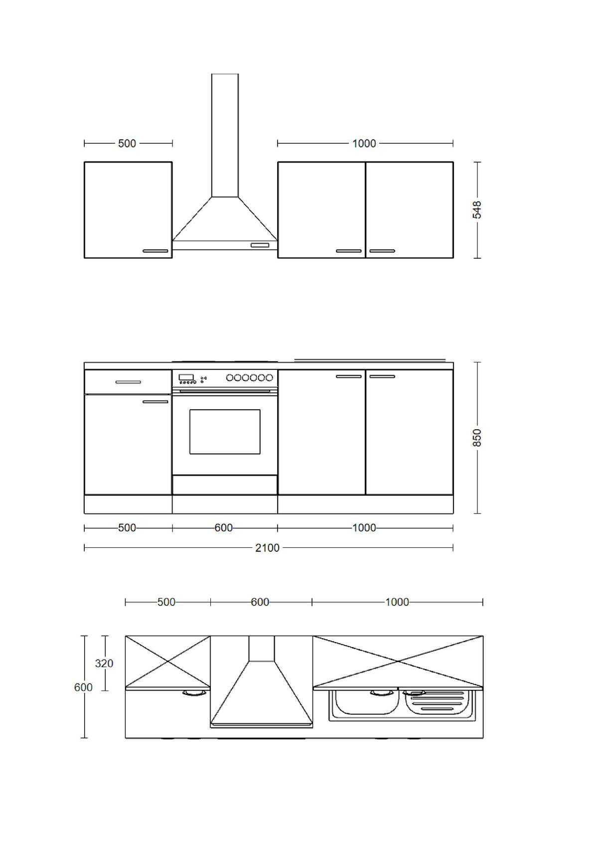 Kuhinjski Blok Z Aparati Samoa, Bela, Barva Hrasta - bela/barve aluminija, Moderno, umetna masa/leseni material (210cm) - FlexWell