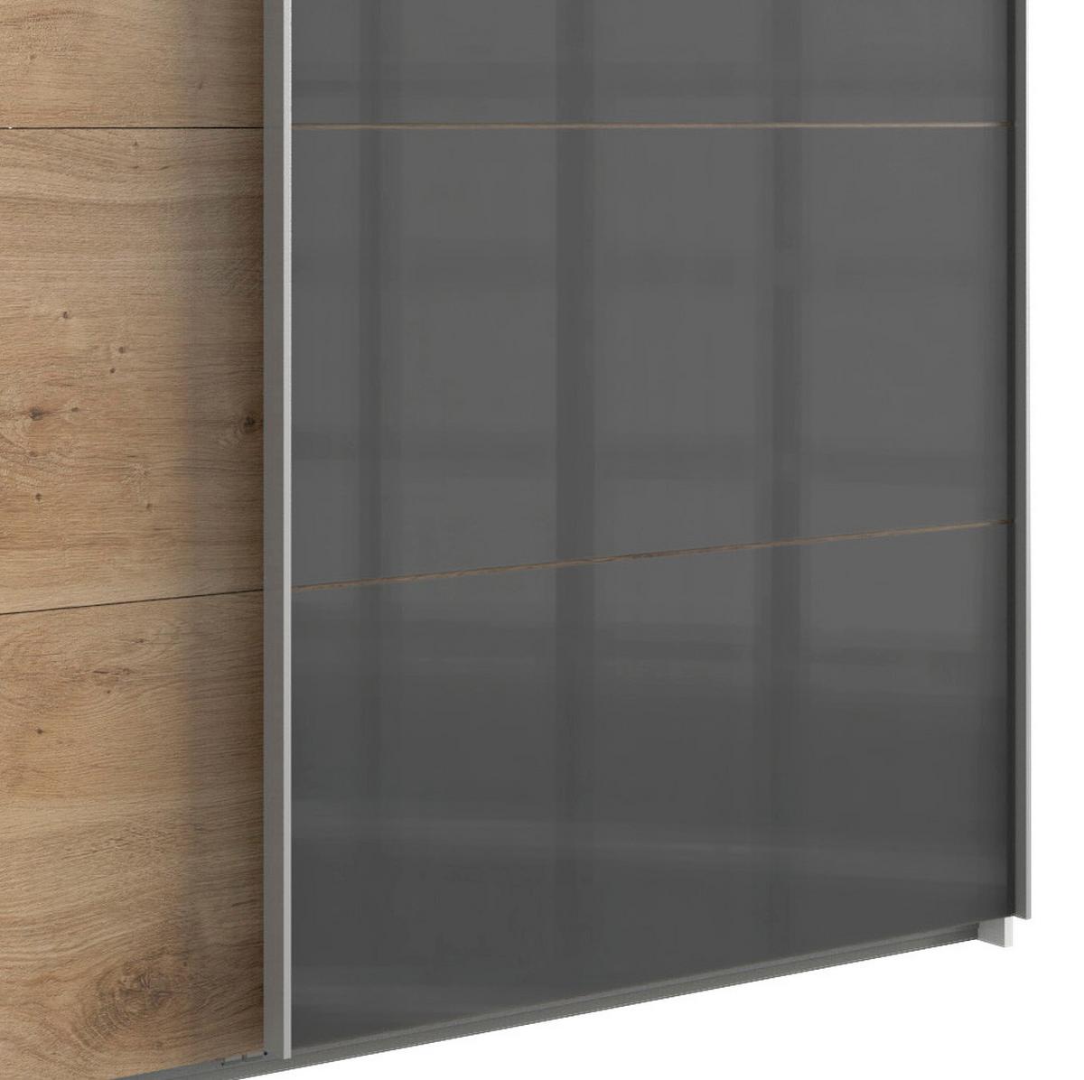 Schwebetürenschrank Saigon ca. 225x210 cm Graphit/Eiche - Eichefarben/Alufarben, Basics, Holzwerkstoff/Metall (225/210/64cm) - MID.YOU
