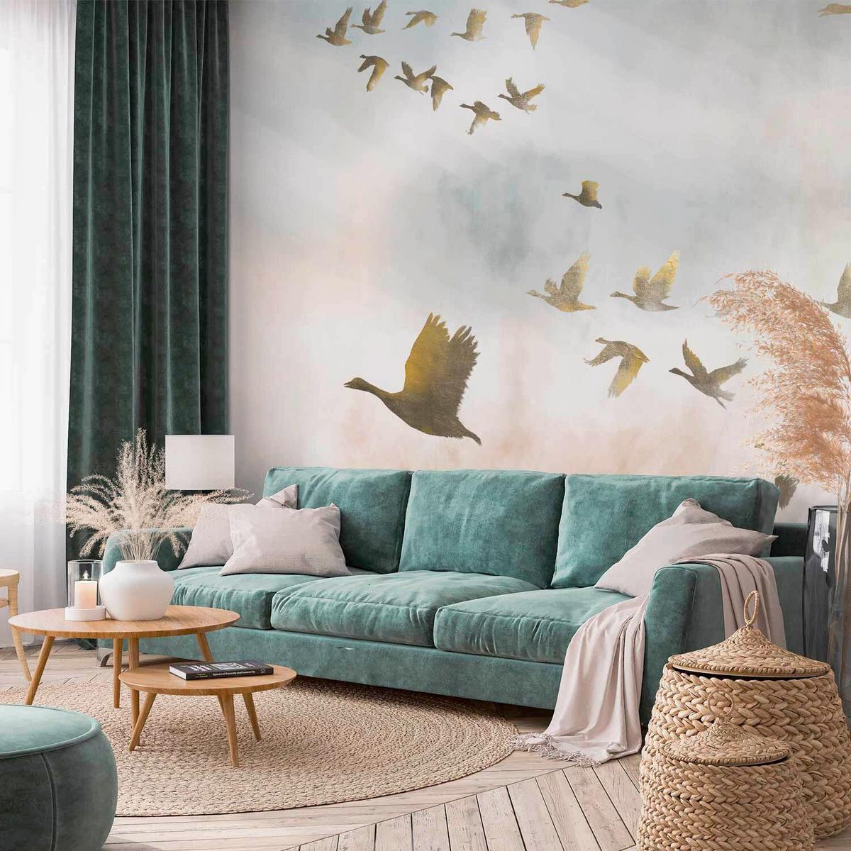 Fototapeta Golden Geese, 100x70cm - pastelno modra/svetlo siva, Trendi, tekstil (100/70cm) - artgeist