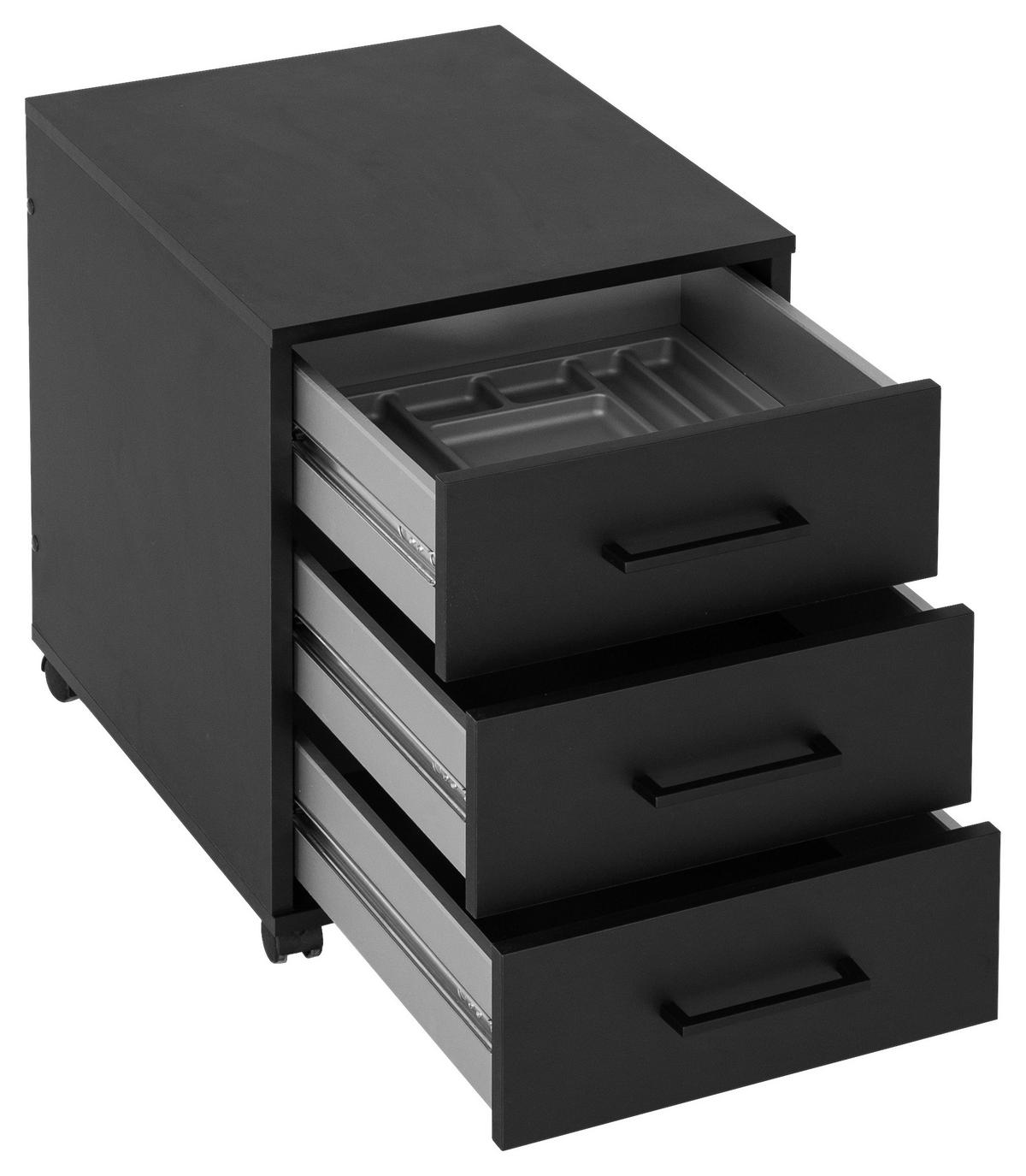 Rollcontainer Ruby Schwarz matt - Schwarz, MODERN, Holzwerkstoff/Kunststoff (40,1/57/50cm) - MID.YOU