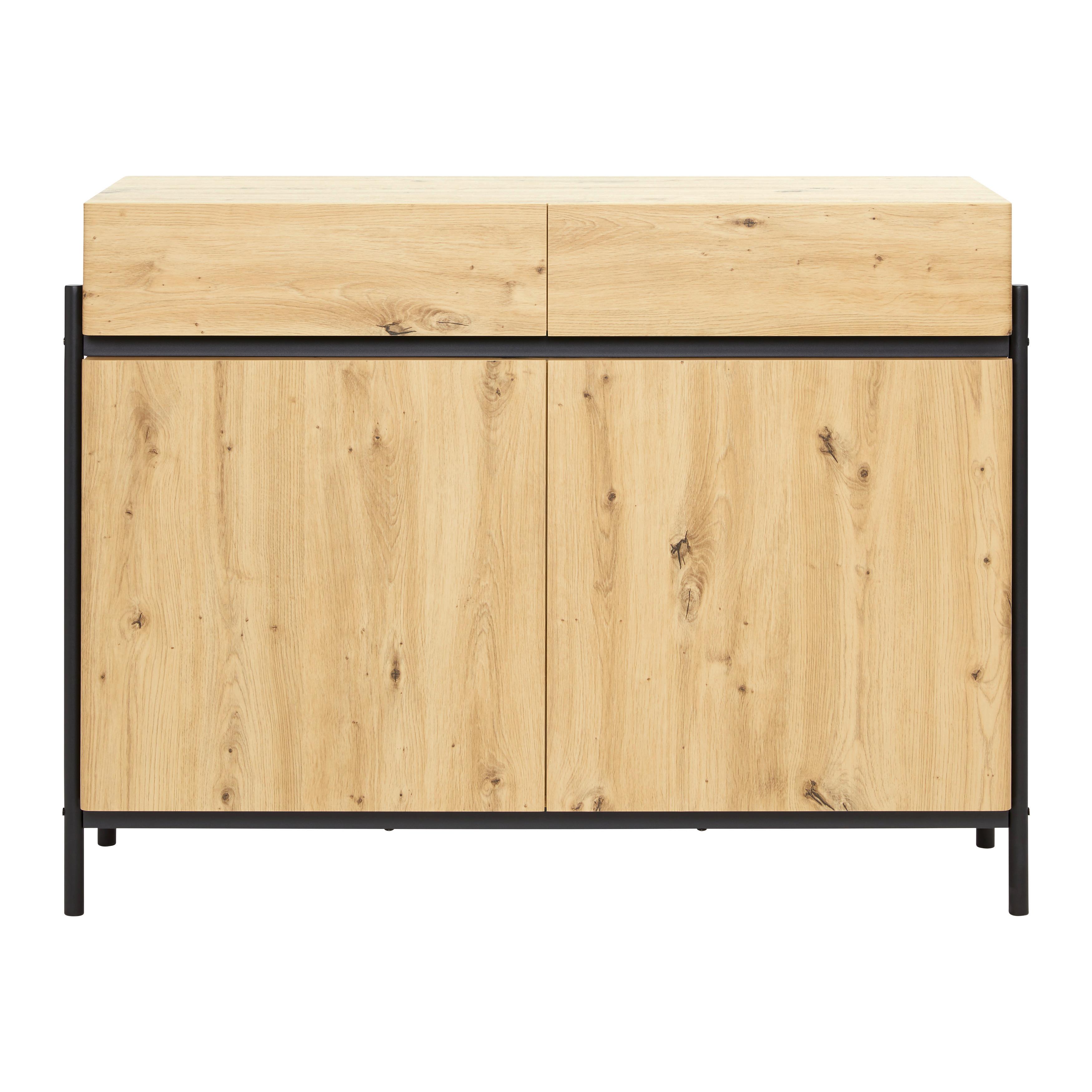 Sideboard Holz "Jasmina", Massiv, Eiche, 118/90/41.5 cm - Eichefarben/Schwarz, Modern, Holz/Metall (118/90/41,5cm) - Bessagi Home