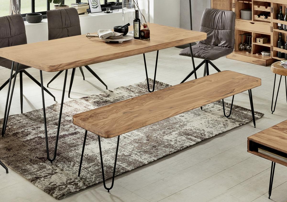 Sitzbank "Bagli", aus Akazie - Schwarz/Akaziefarben, MODERN, Holz/Metall (120/45/40cm) - MID.YOU