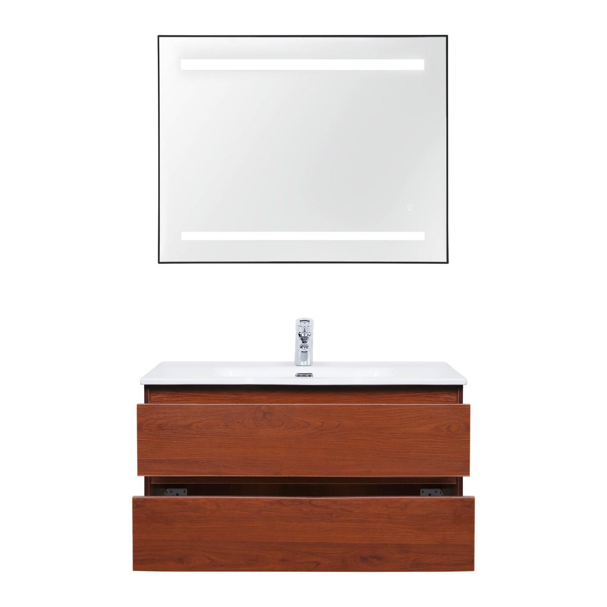 Kopalnica Davide, Rjava, Bela, Led - bela/naravne barve, Moderno, steklo/leseni material (91/50/46,5cm) - Bessagi Home