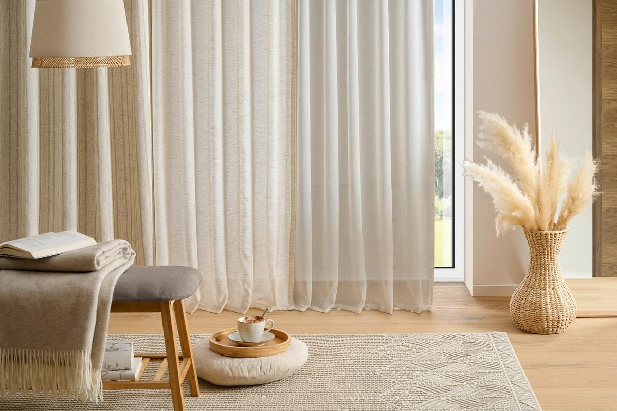 ZASŁONA GOTOWA RAVELLO II - kolor naturalny/taupe, Trend, tkanina (140/245cm) - Esposa