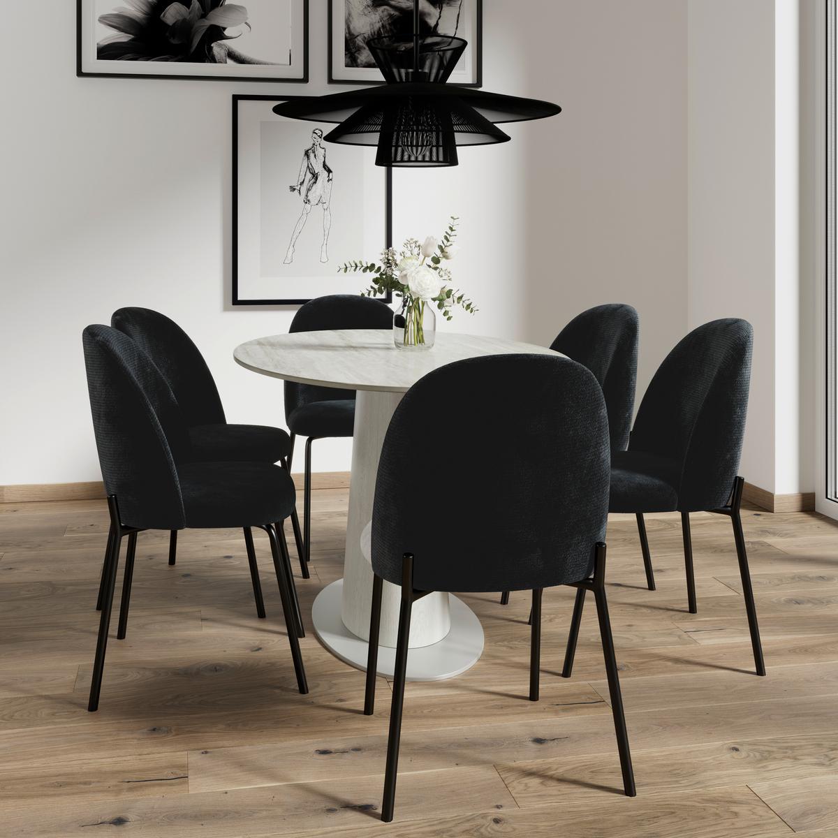 Stuhl Elora Schwarz Webstoff Gepolstert - Schwarz, MODERN, Textil/Metall (48/86/55cm) - Bessagi Home