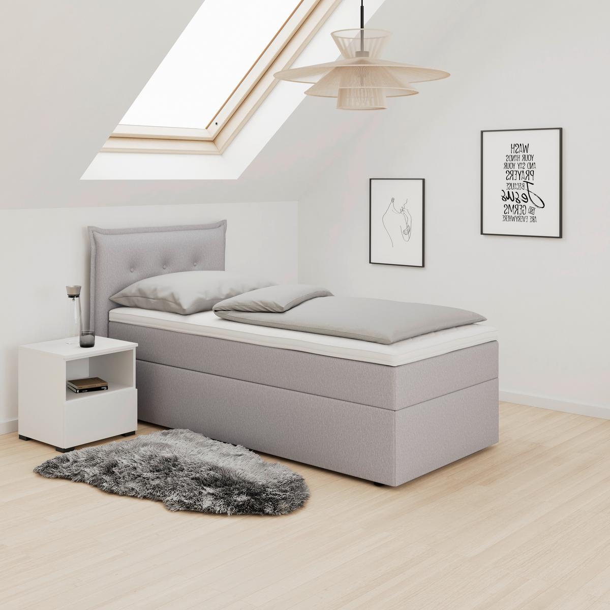 Boxbett Polo Grau ca. 90x200 cm mit Topper - Schwarz/Grau, MODERN, Holz/Kunststoff (90/200cm) - Bessagi Home