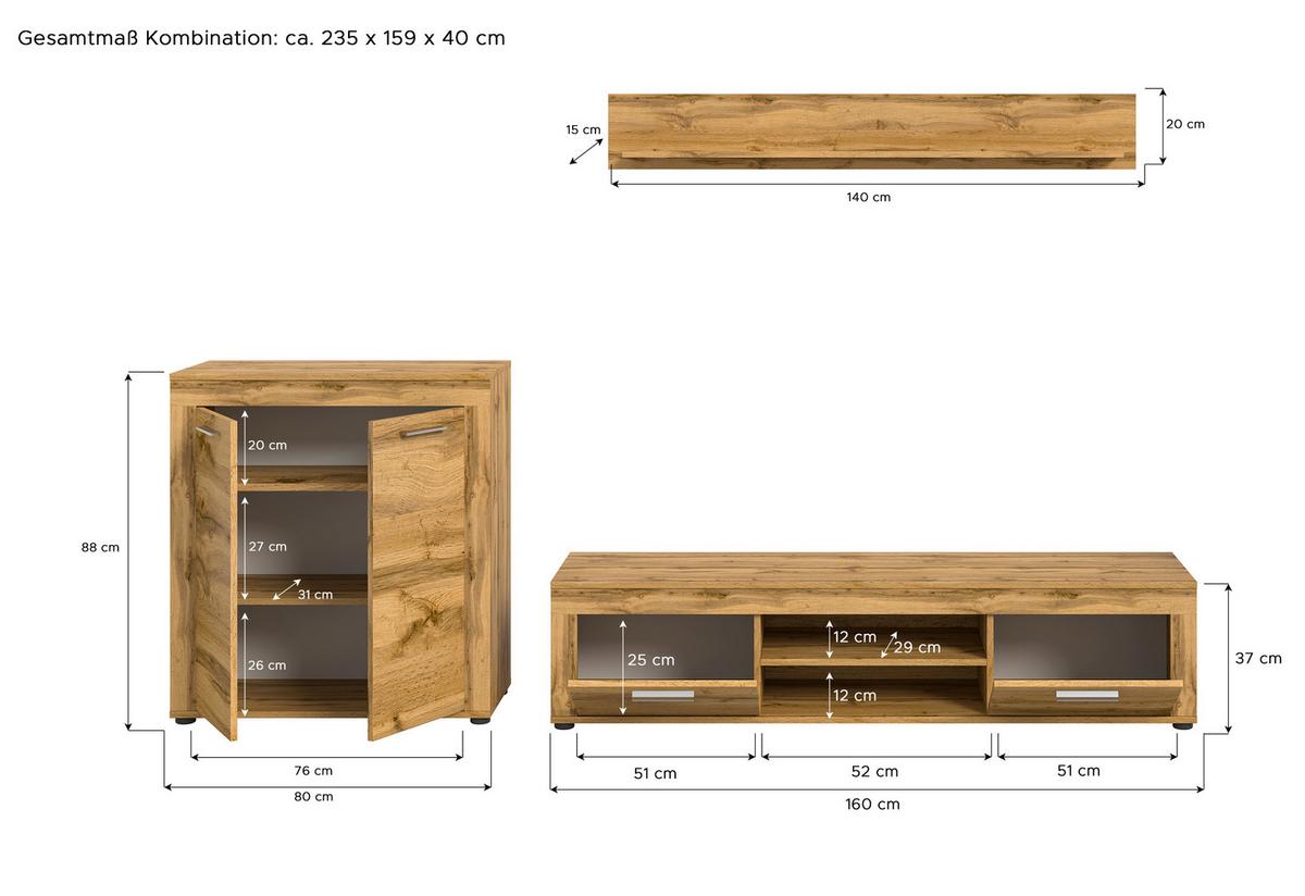 ANSAMBLU MOBILIER CAMERA DE Z JAM - stejar Wotan, Design, material pe bază de lemn (255/159/35cm) - Modern Living