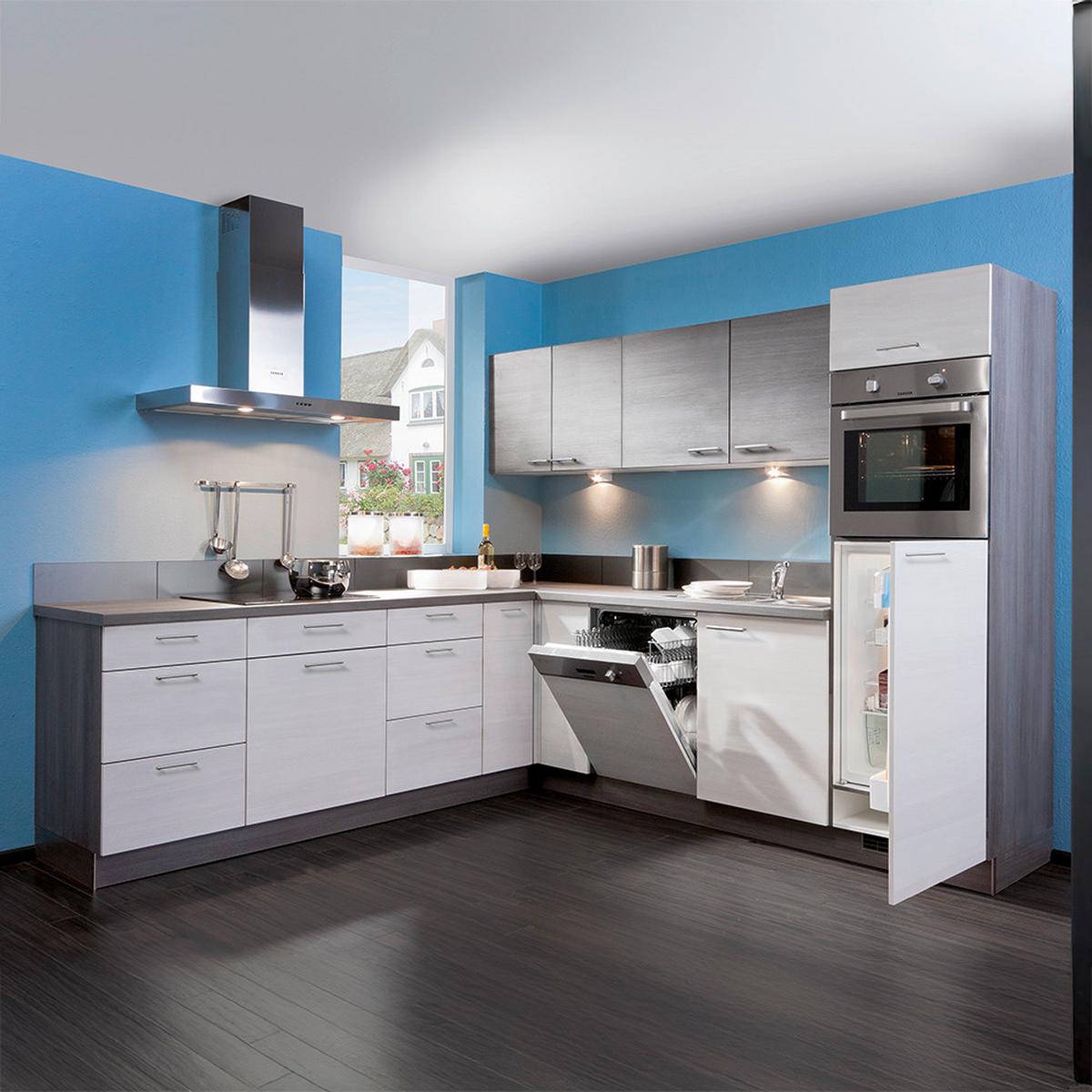 Eckküche Plan o. Geräte ca. 250x270cm Eiche - Edelstahlfarben/Eichefarben, MODERN, Holzwerkstoff/Metall (250/270cm) - Express-Kuechen