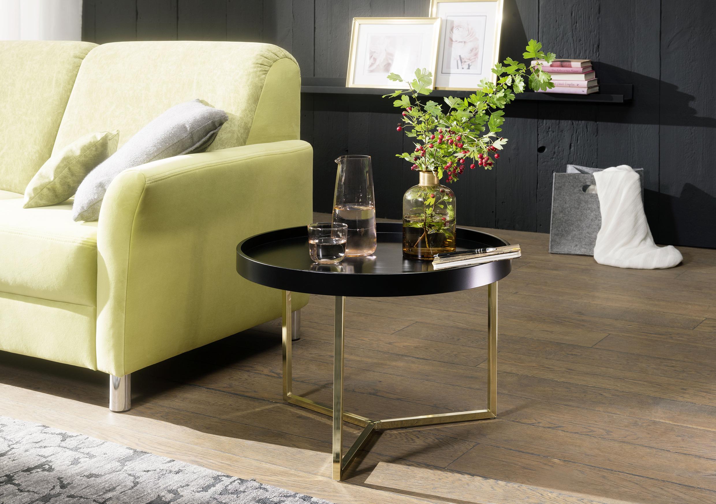Couchtisch "Eva" Ø ca. 58,5 cm, schwarz - Goldfarben/Schwarz, Design, Holz/Holzwerkstoff (58,5/58,5/42cm) - MID.YOU