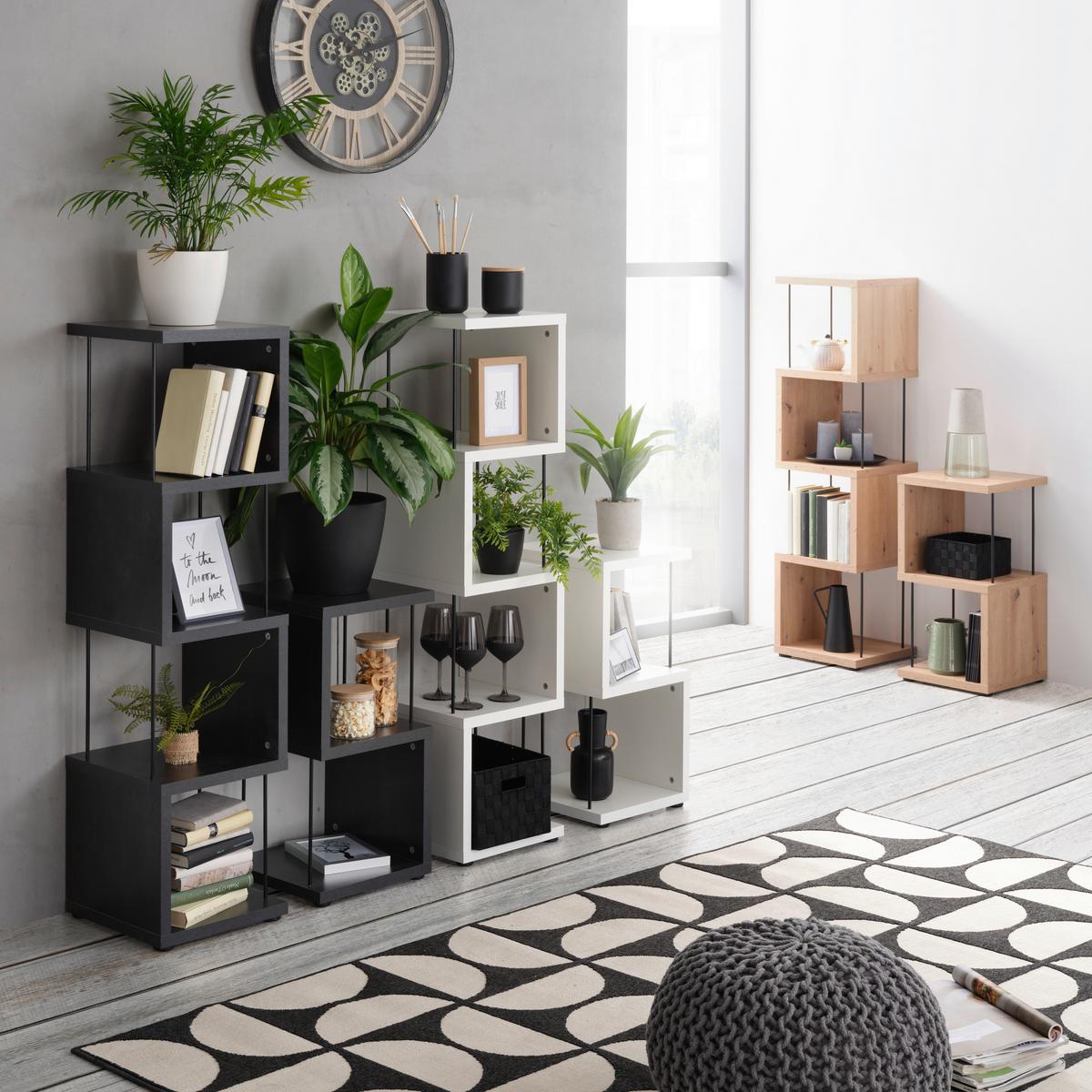 Stoječ Regal Sticks, Barva Hrasta - črna/barve hrasta, Moderno, umetna masa/leseni material (33/126/33cm) - Mömax