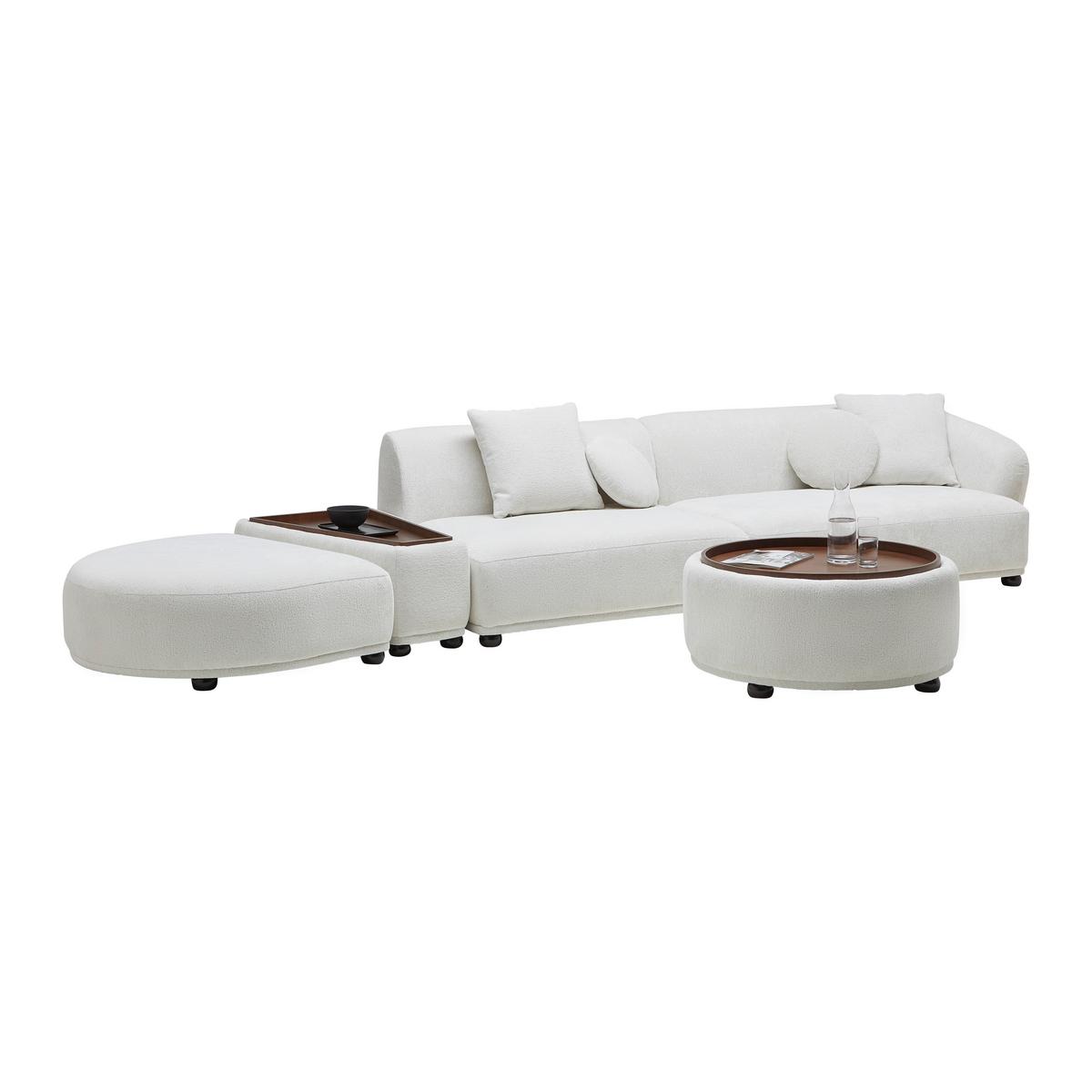 Wohnlandschaft Kira Weiß Webstoff - Weiss/Schwarz, Modern, Holz/Textil (410/71/107cm) - Bessagi Home