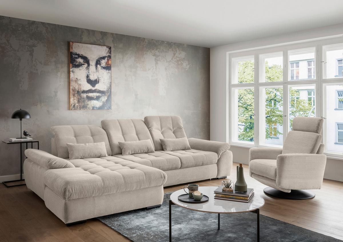 Ecksofa mit Bettkasten Rigatti ca. 184x314 cm Beige - Beige/Schwarz, MODERN, Textil/Metall (184/314cm) - Livetastic