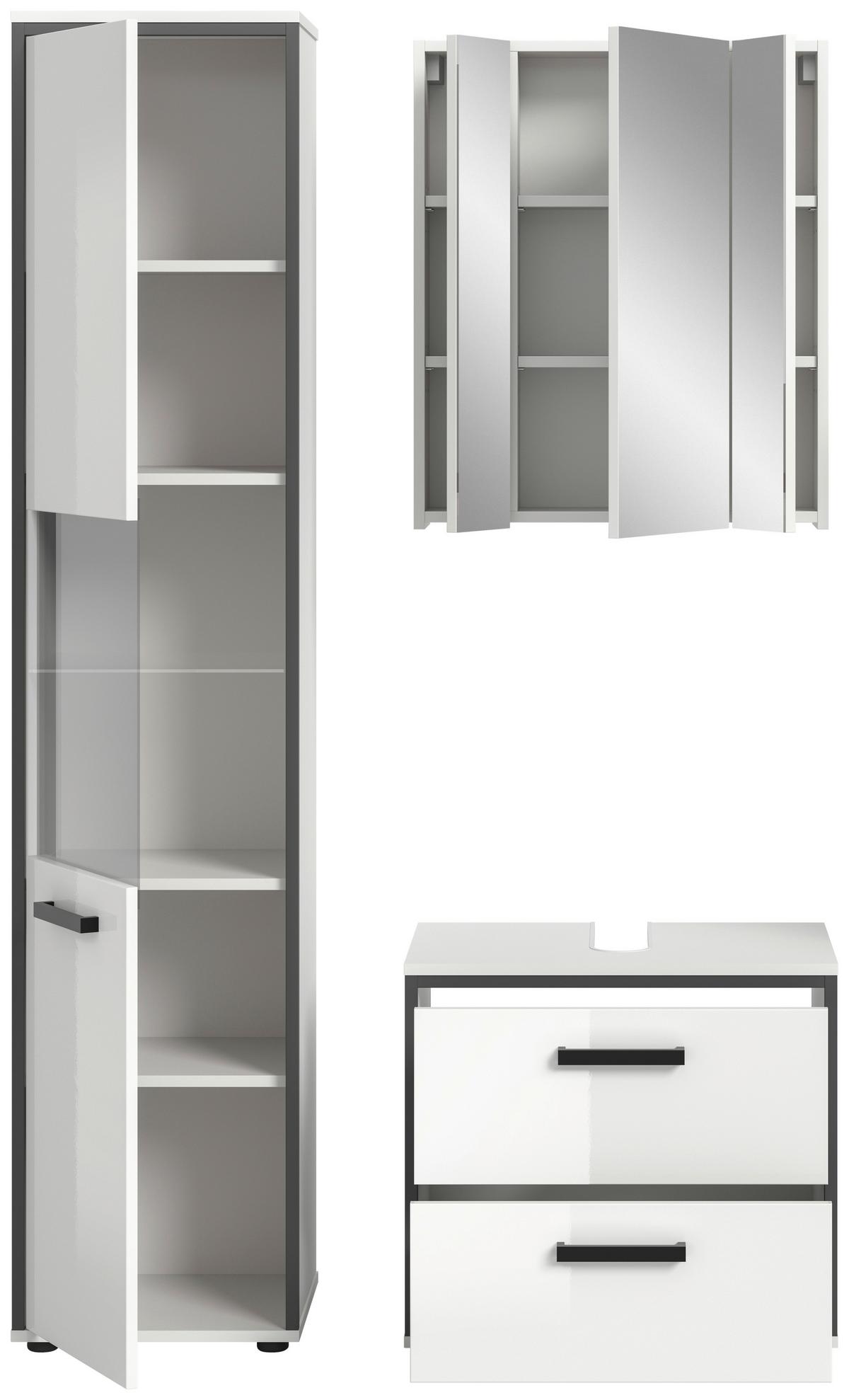 Badezimmer Kojak 3-tlg. Weiß/Anthrazit - Weiß Hochglanz/Schwarz, MODERN, Holzwerkstoff/Kunststoff (100cm) - MID.YOU