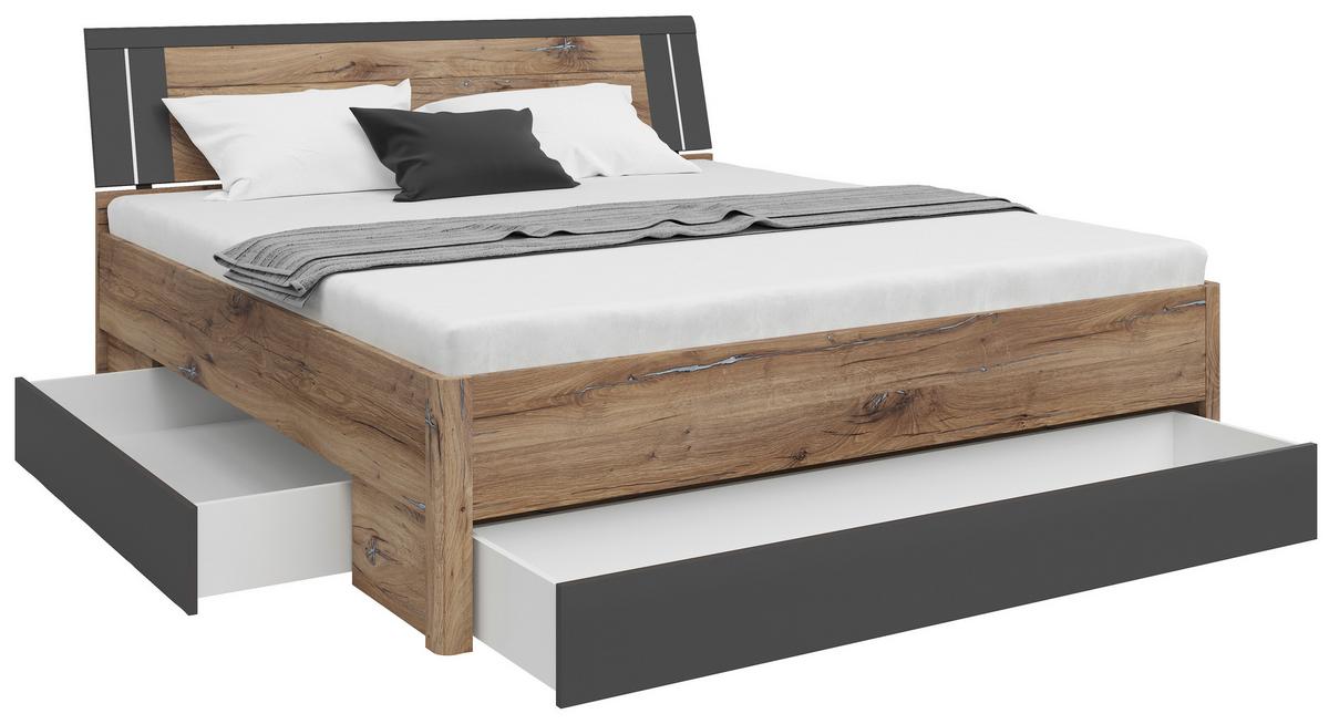 Stauraumbett Saturn ca. 180x200cm Graphit/Eichenfarben - Eichefarben/Graphitfarben, KONVENTIONELL, Holzwerkstoff (180/200cm) - Mömax