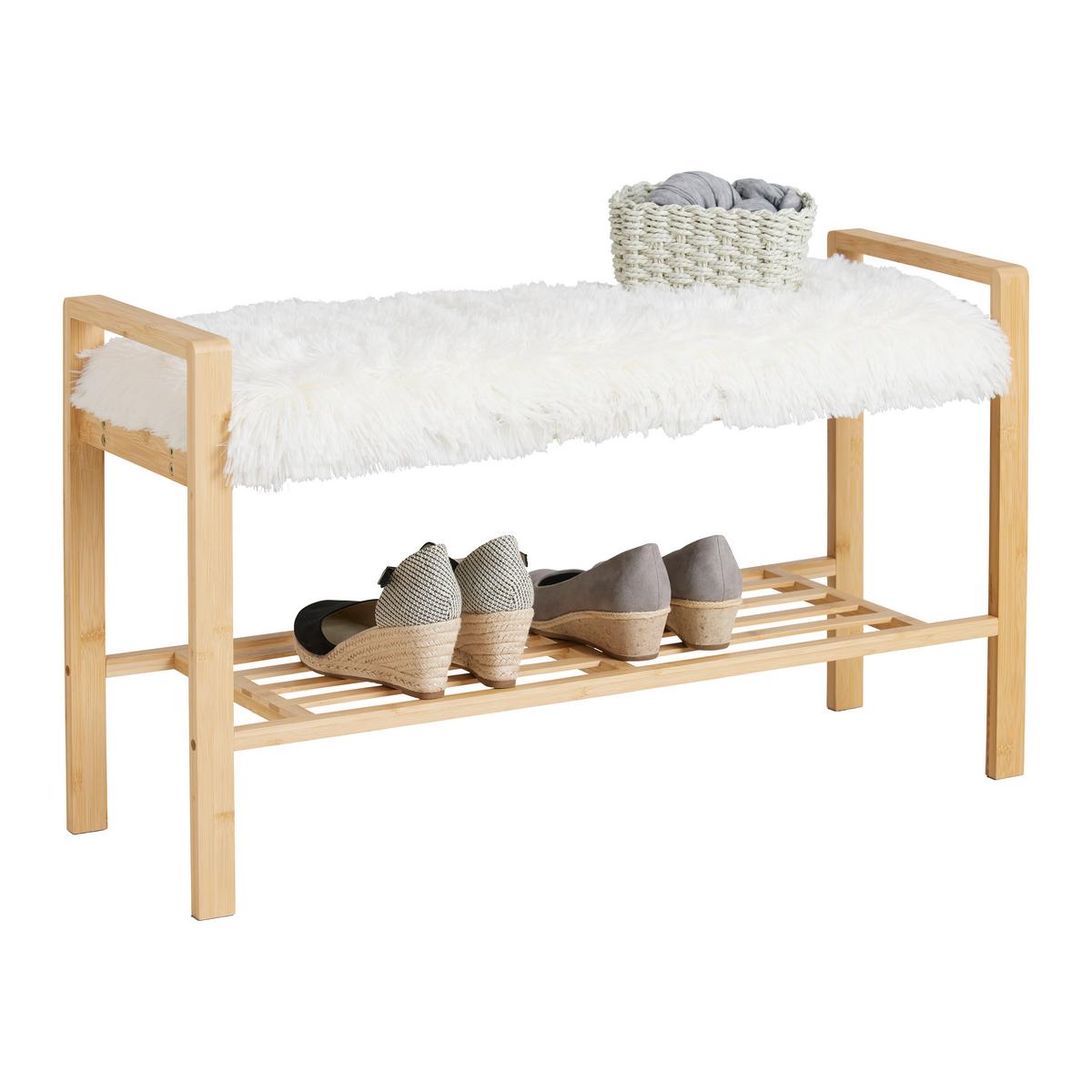 Bancă ADUA -SB- -EXKLUSIV- - alb/culoare natur, Modern, materiale naturale/textil (87/50/30cm) - Modern Living