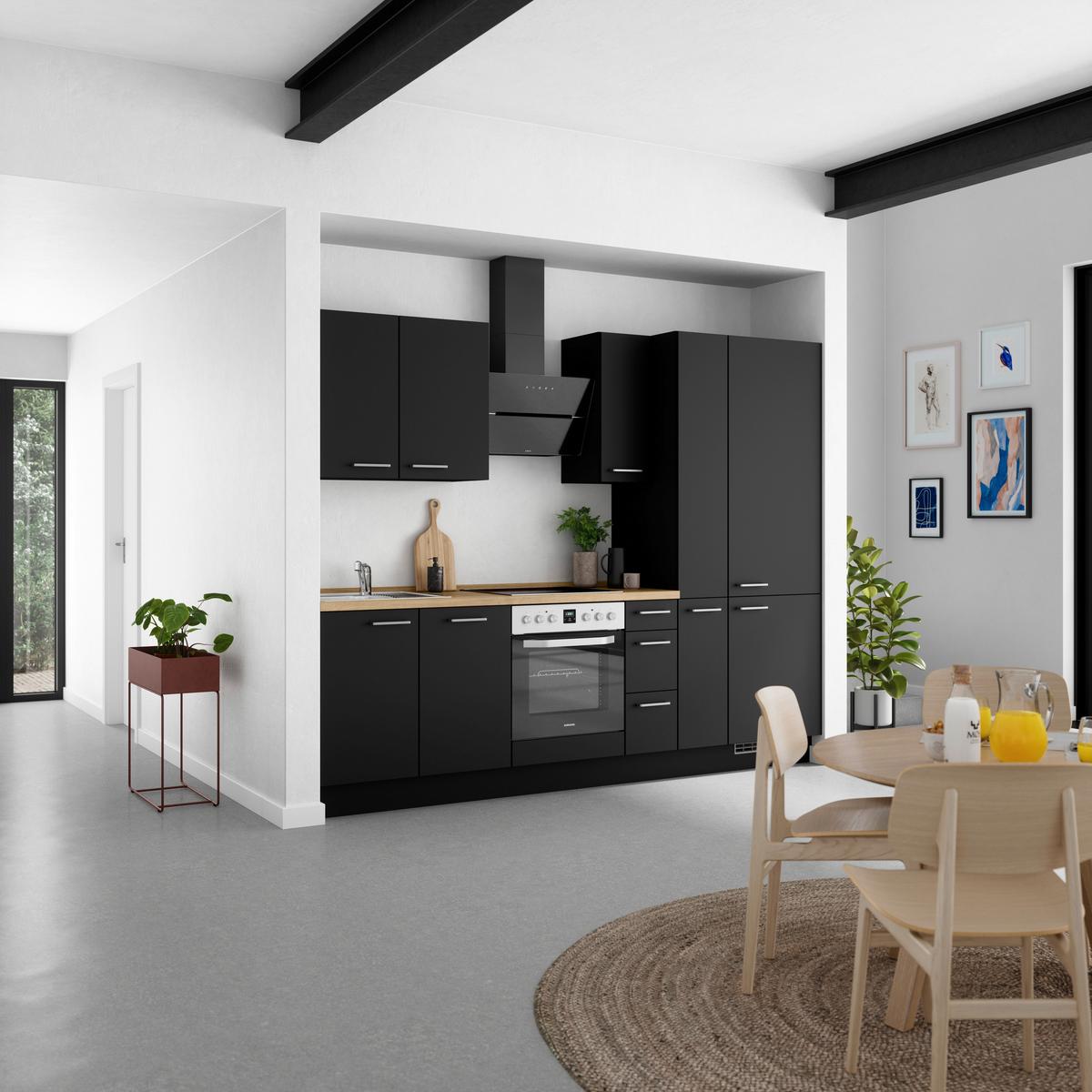 Küchenblock Touch High m. Geräten Schwarz - Edelstahlfarben/Eichefarben, MODERN, Holzwerkstoff/Metall (270cm) - Nobilia