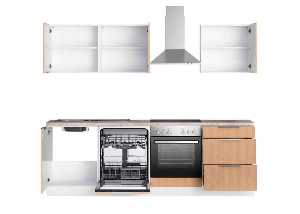 Küchenblock Glasgow m. Geräten Eichefarben/Weiß - Eichefarben/Beige, LIFESTYLE, Holzwerkstoff/Metall (240cm) - Held
