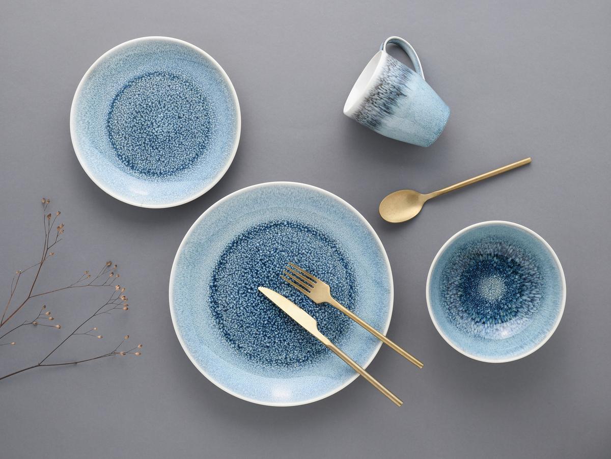 Kombinirani Servis Caldera Eisblau, 8-Delni - svetlo modra/bela, Basics, keramika - Creatable