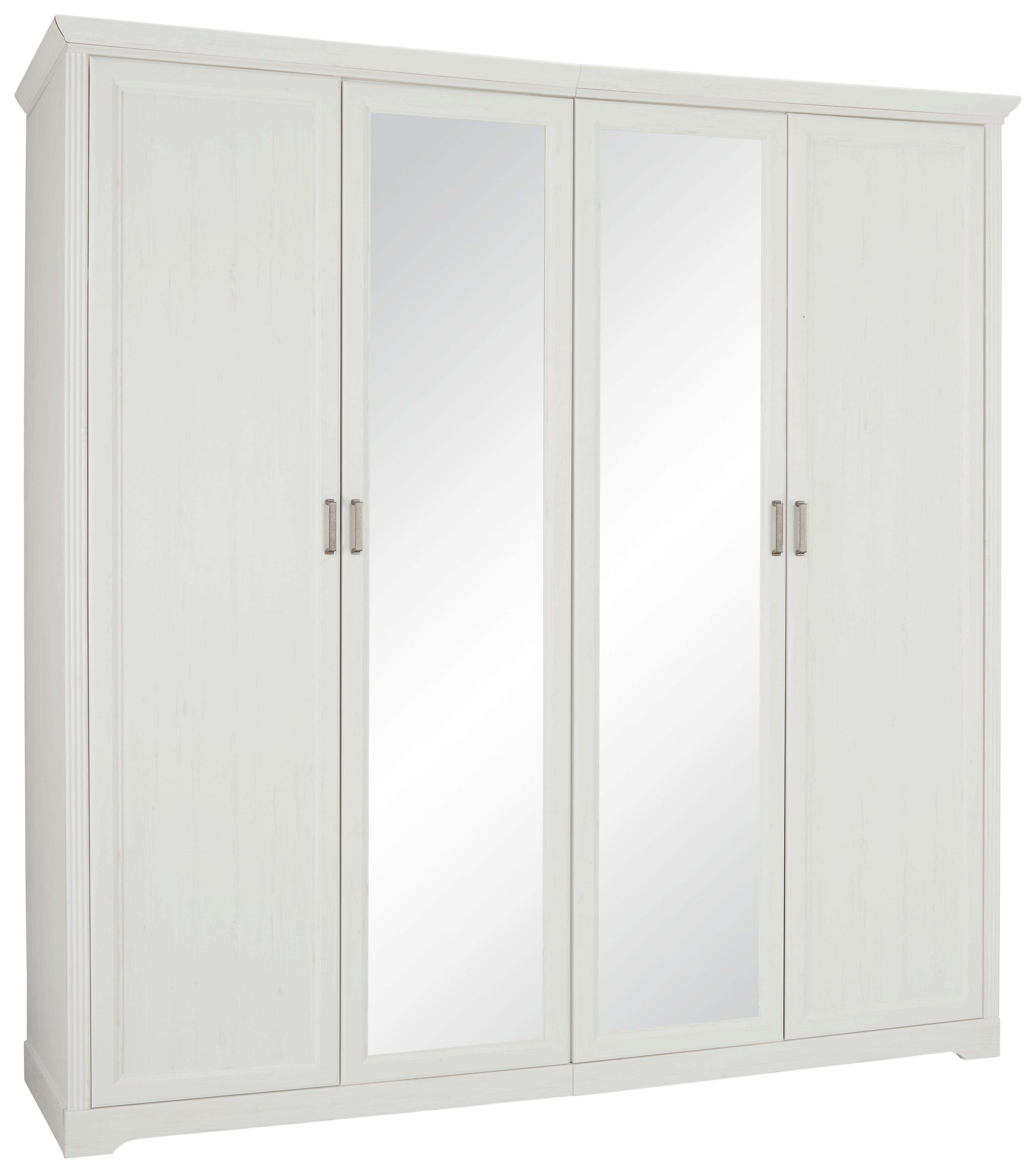 Drehtürenschrank in Weiss - Weiss/Nickelfarben, Romantik / Landhaus, Holzwerkstoff/Metall (213,9/220/63,6cm) - Zandiara