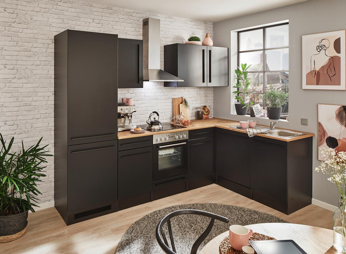 Eckküche Jazz mit Geräten ca.280x175cm Schwarz - Eichefarben/Schwarz, LIFESTYLE, Holzwerkstoff/Kunststoff (280/175cm) - P & B