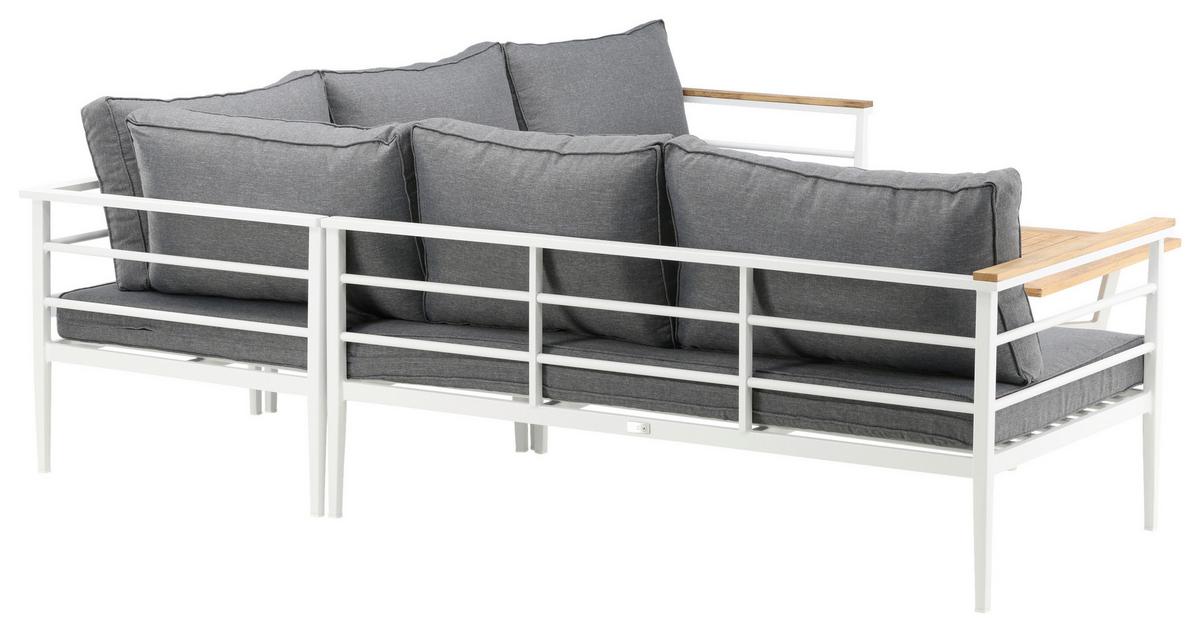 Loungegarnitur Mexico ca. 233x233 cm Alu Weiß/Teak - Weiß, KONVENTIONELL, Holz/Metall (233/233cm) - Gardenson