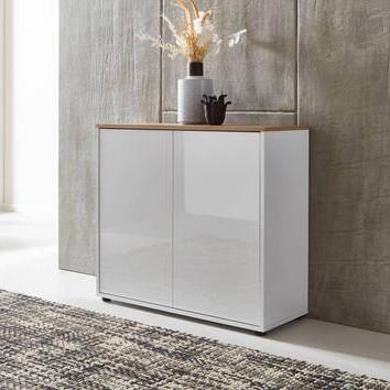 Kommode Mailand Typ 4 Weiß/Eiche Artisan - Weiß Hochglanz/Schwarz, MODERN, Holzwerkstoff/Kunststoff (79/73/33cm) - MID.YOU