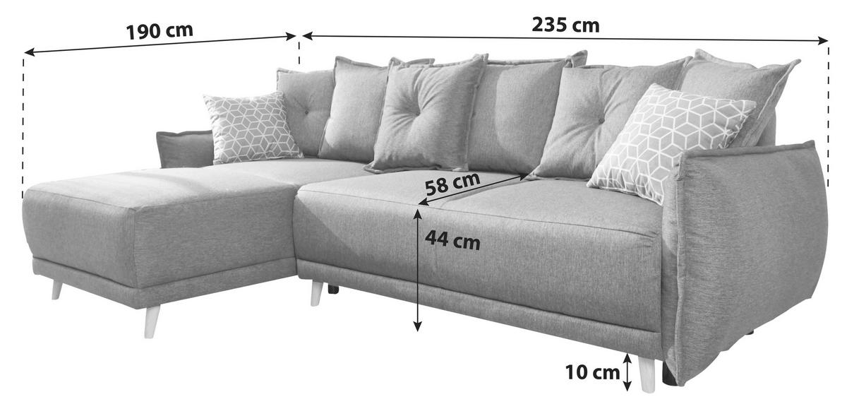 Eckschlafsofa in Dunkelgrau ´LAZY LUKKA DUNKELGRAU´ - Dunkelgrau/Hellgrau, Basics, Holz/Textil (190/235cm) - MID.YOU