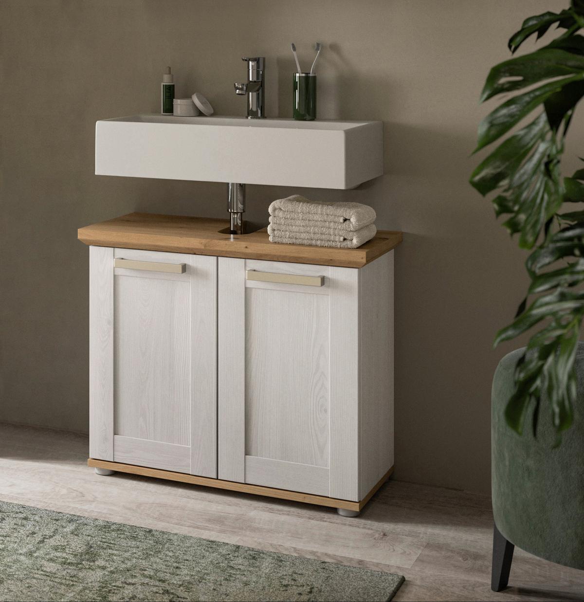 Waschbeckenunterschrank Verona Lärchenfarben/Eiche Artisan - Silberfarben/Lärchefarben, Trend, Holzwerkstoff/Kunststoff (69/59/34cm) - MID.YOU