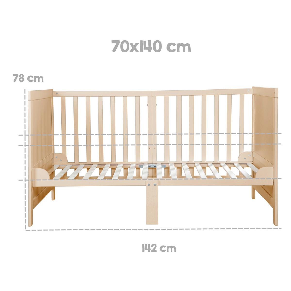 Rácsos Kiságy, Átalakítható Easy Sleep - világosbarna, Basics, faalapú anyag (78/78/142cm) - Roba