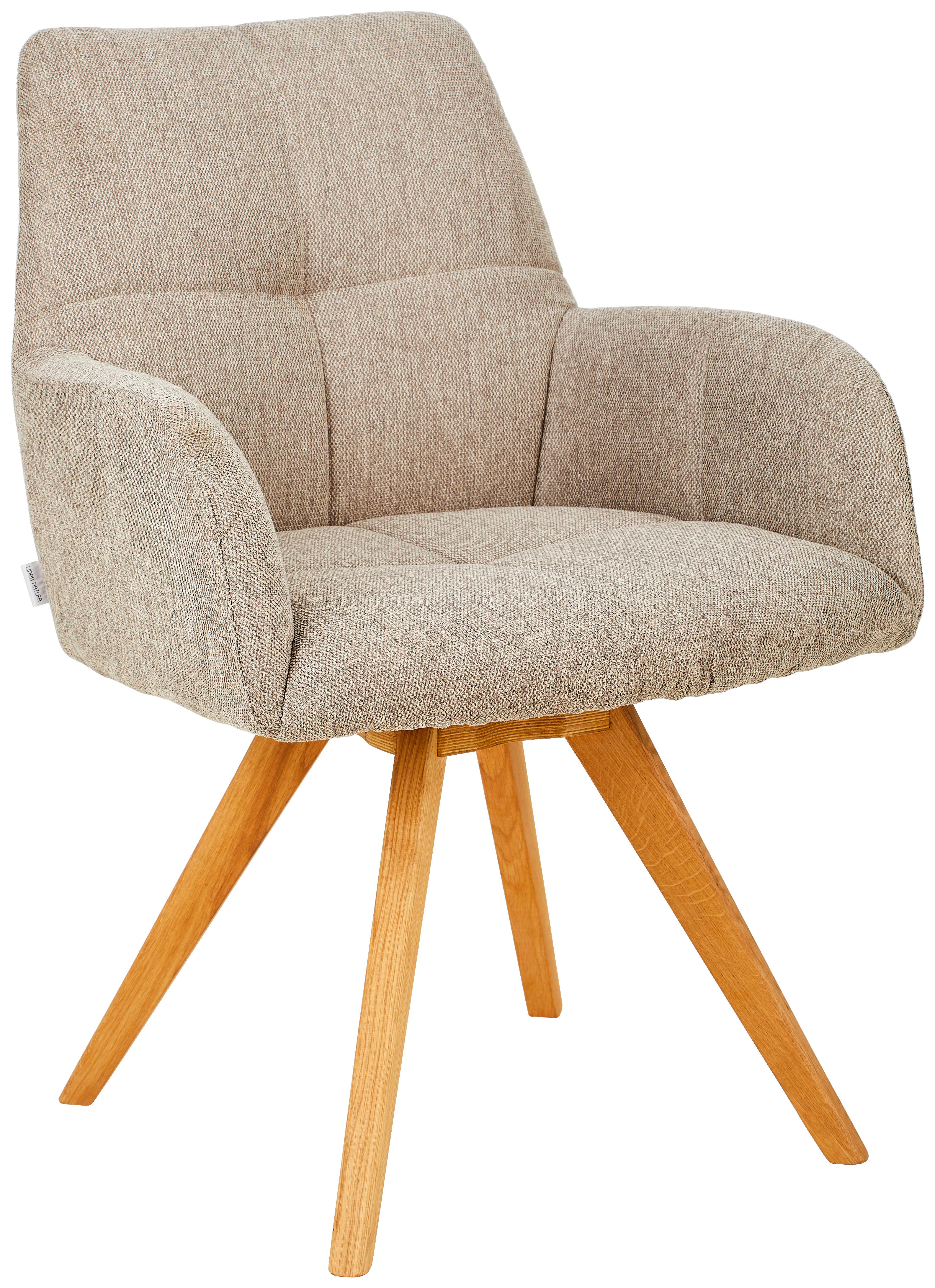 KRZESŁO Z PODŁOKIETNIKAMI PISA - kolor dębowy/taupe, Konventionell, drewno/tkanina (62/87,5/68,5cm) - Linea Natura