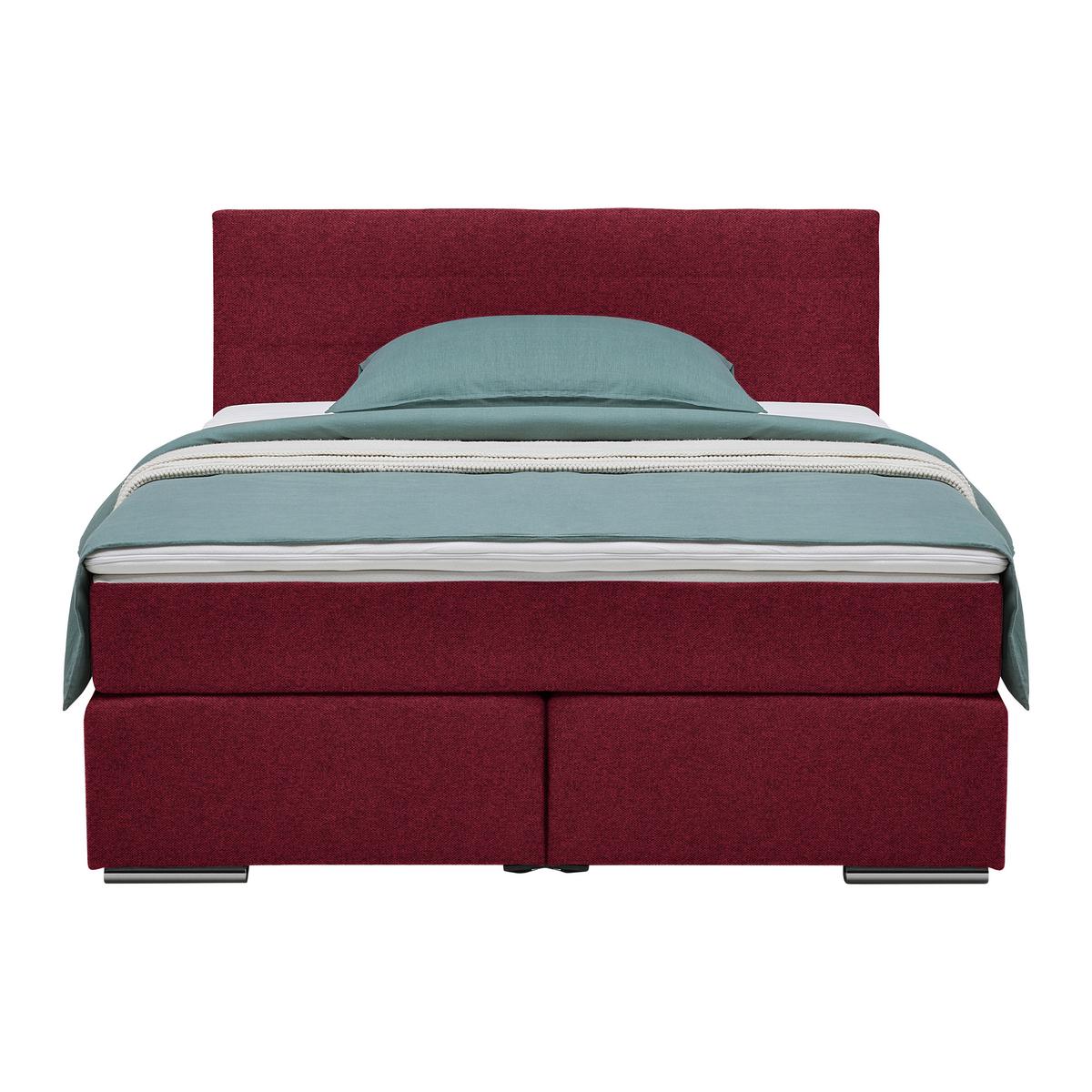 Boxspringbett Palermo in Weinrot ca. 140x200cm - Chromfarben/Weinrot, KONVENTIONELL, Kunststoff/Textil (140/200cm) - Based