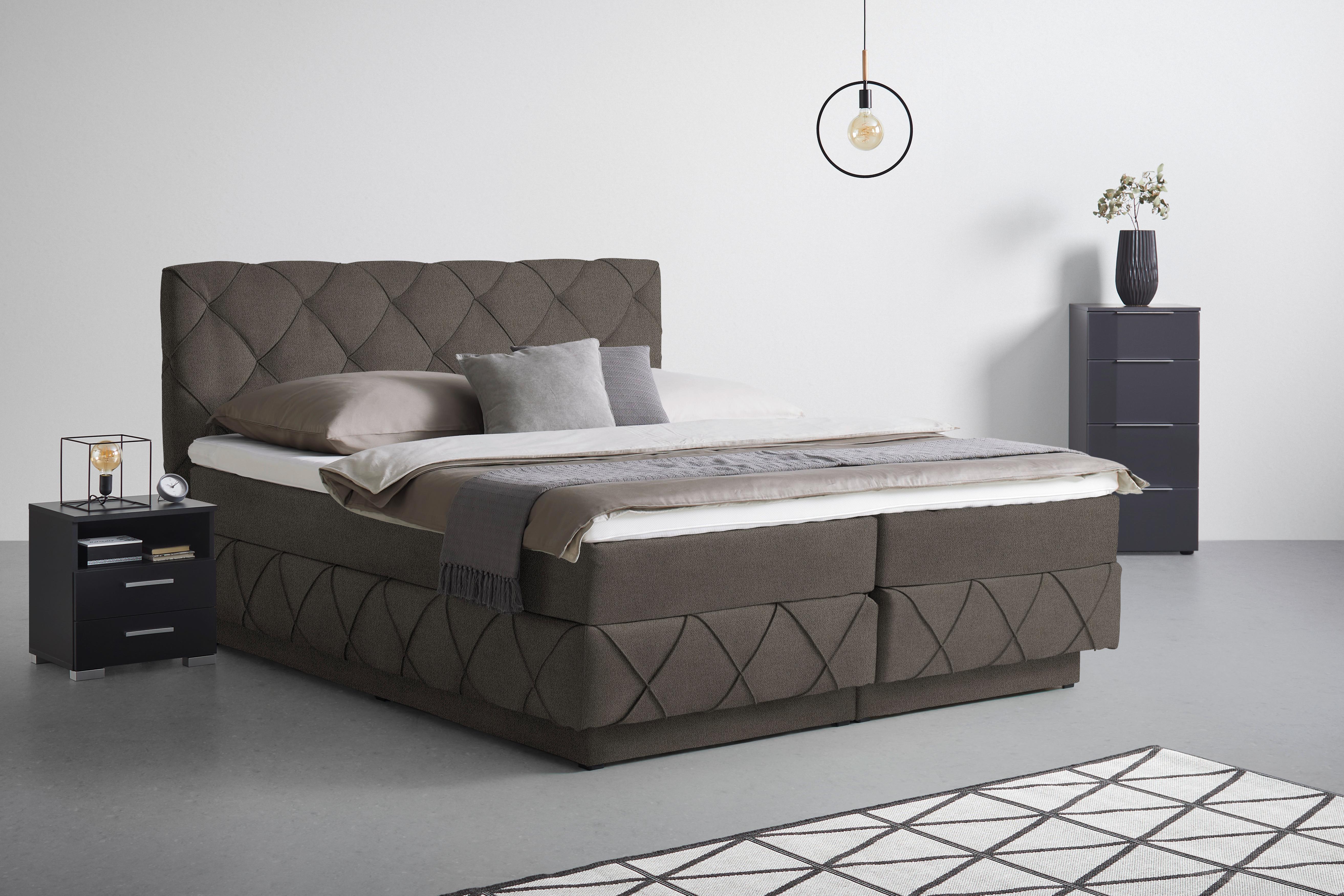Boxspringbett Cordoba Dunkelbraun ca. 160x200cm - Dunkelbraun/Schwarz, KONVENTIONELL, Holz/Holzwerkstoff (160/200cm) - Premium Living