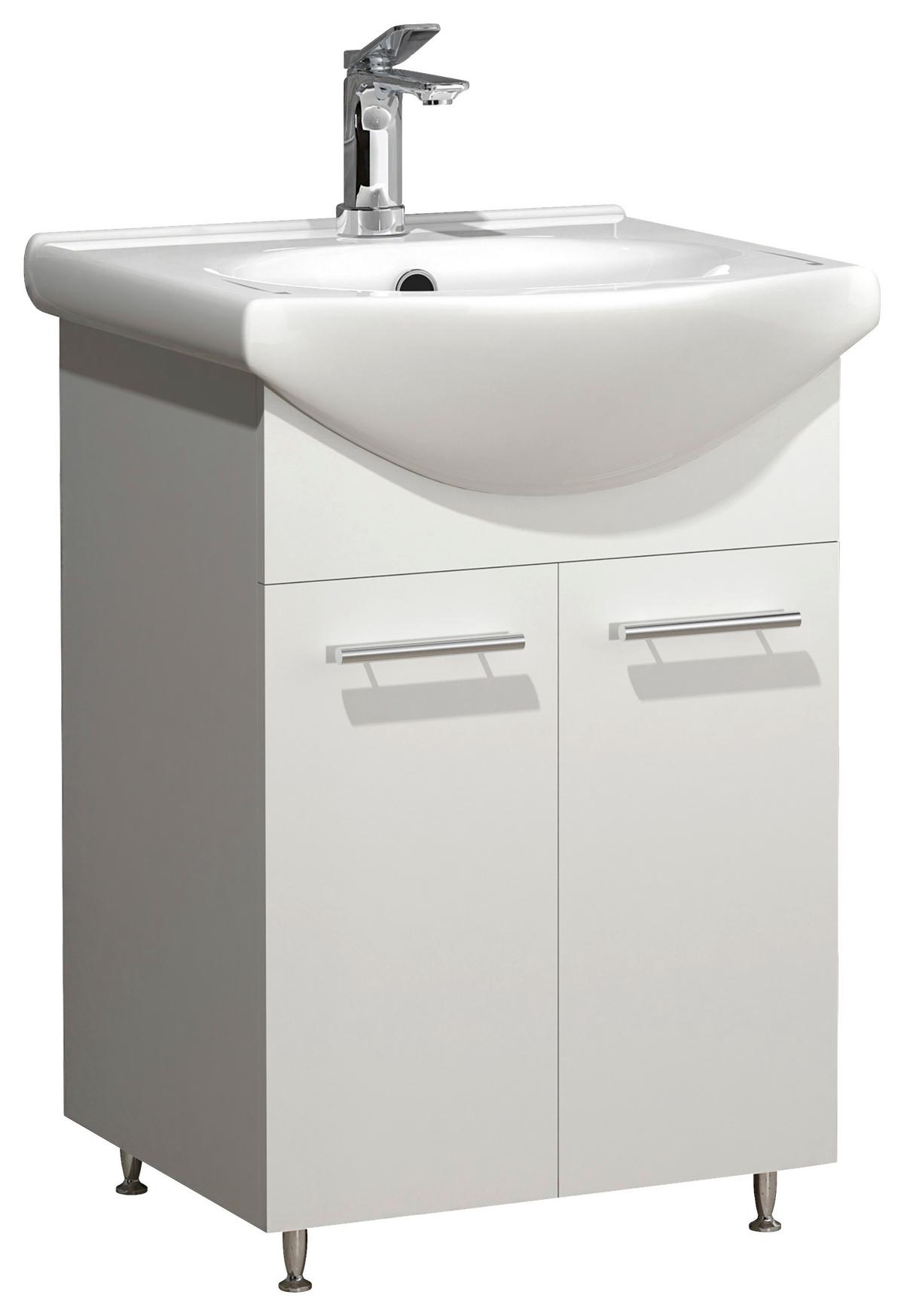 Kombiniran Umivalnik Lisalo M, Bela - srebrne barve/bela, Moderno, umetna masa/leseni material (42cm) - MID.YOU