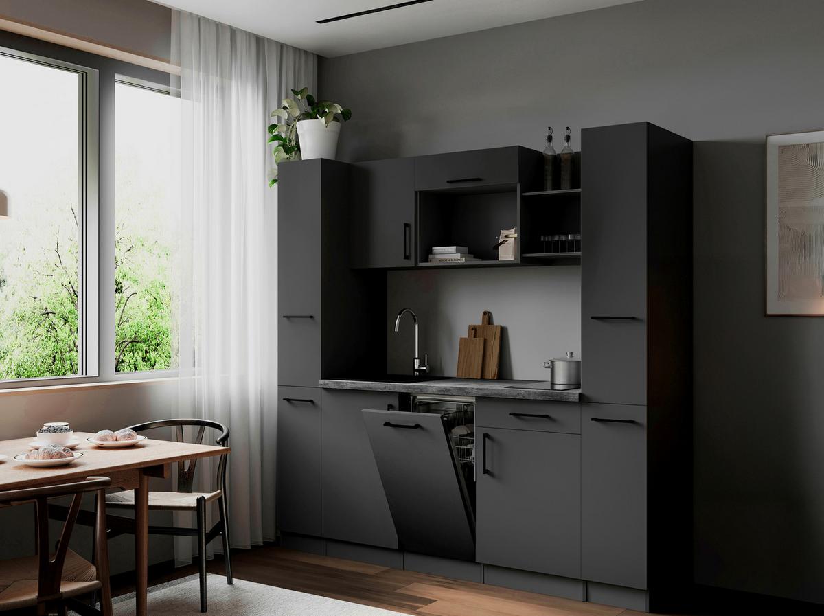Küchenblock Oliver m. Geräten Grau - Grau, Trend, Holzwerkstoff/Metall (205cm) - Respekta