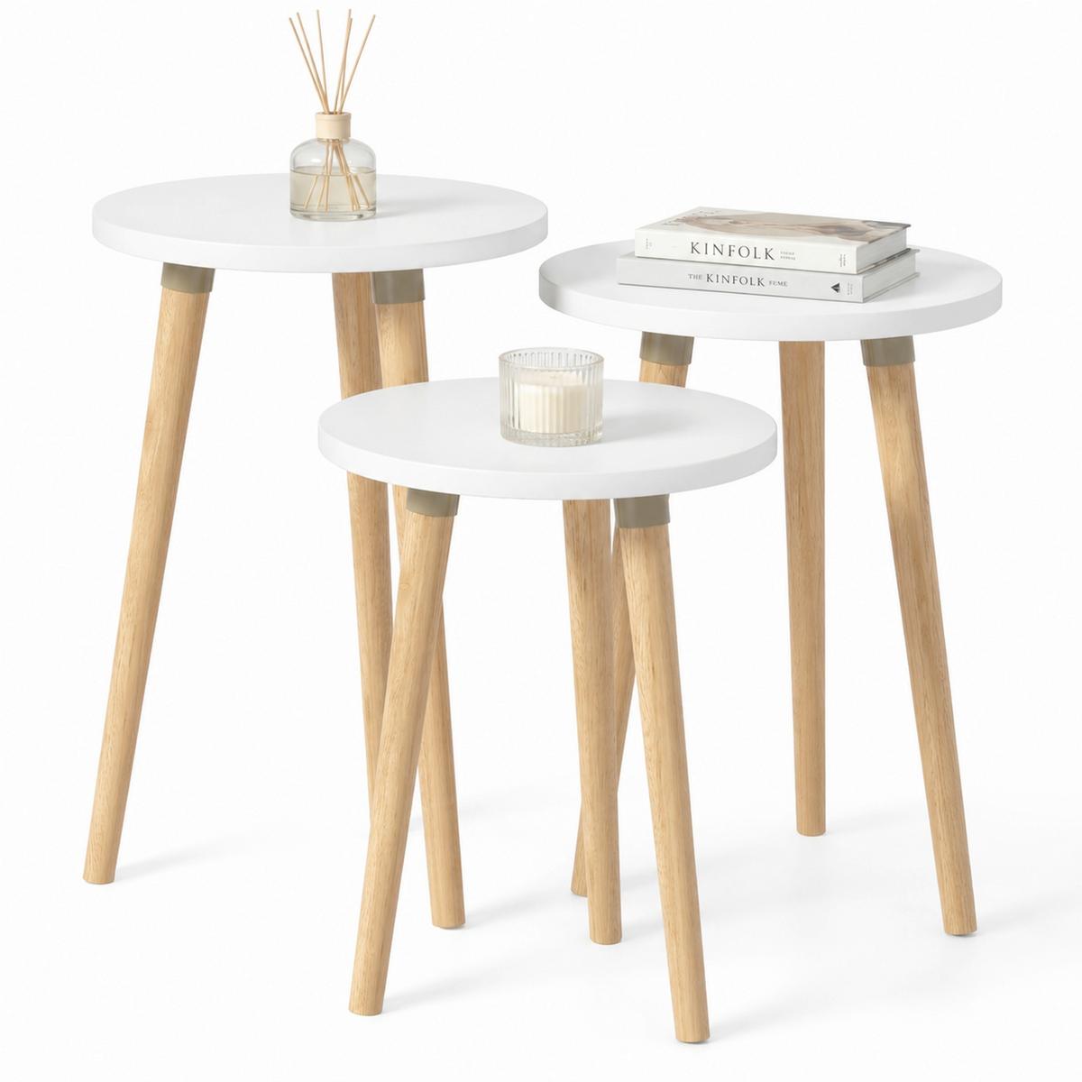 Beistelltischset Barilo 3-tlg. Weiß/Honigeiche - Honigeiche/Weiß, Design, Holzwerkstoff (33,5/33,5/52cm) - MID.YOU
