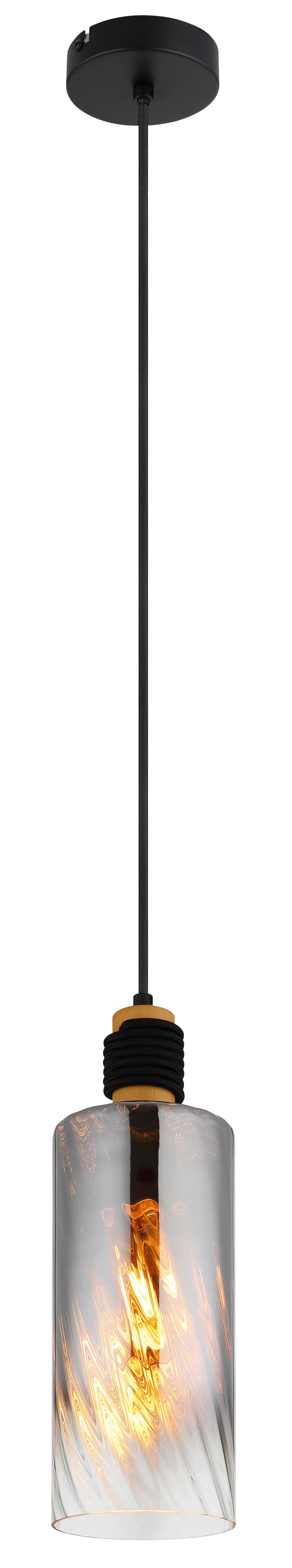 HÄNGELEUCHTE 15777  OSBORNE - Klar/Schwarz, Design, Glas/Holz (12/150cm) - Globo