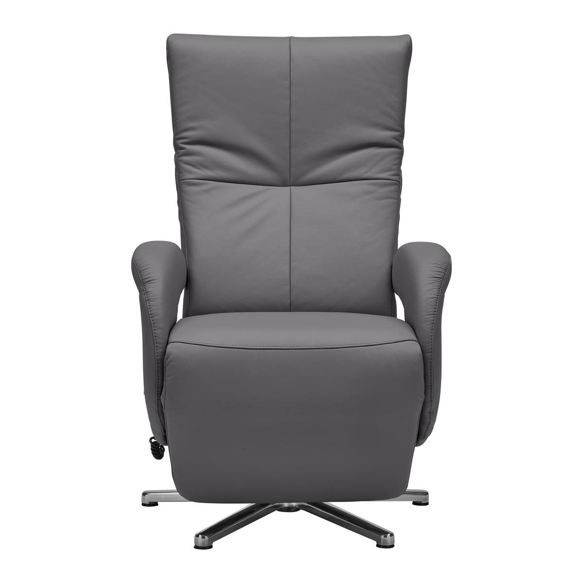 Relaxsessel Sitting 2 Anthrazit - Chromfarben/Anthrazit, MODERN, Leder (70/111/80cm) - Premium Living