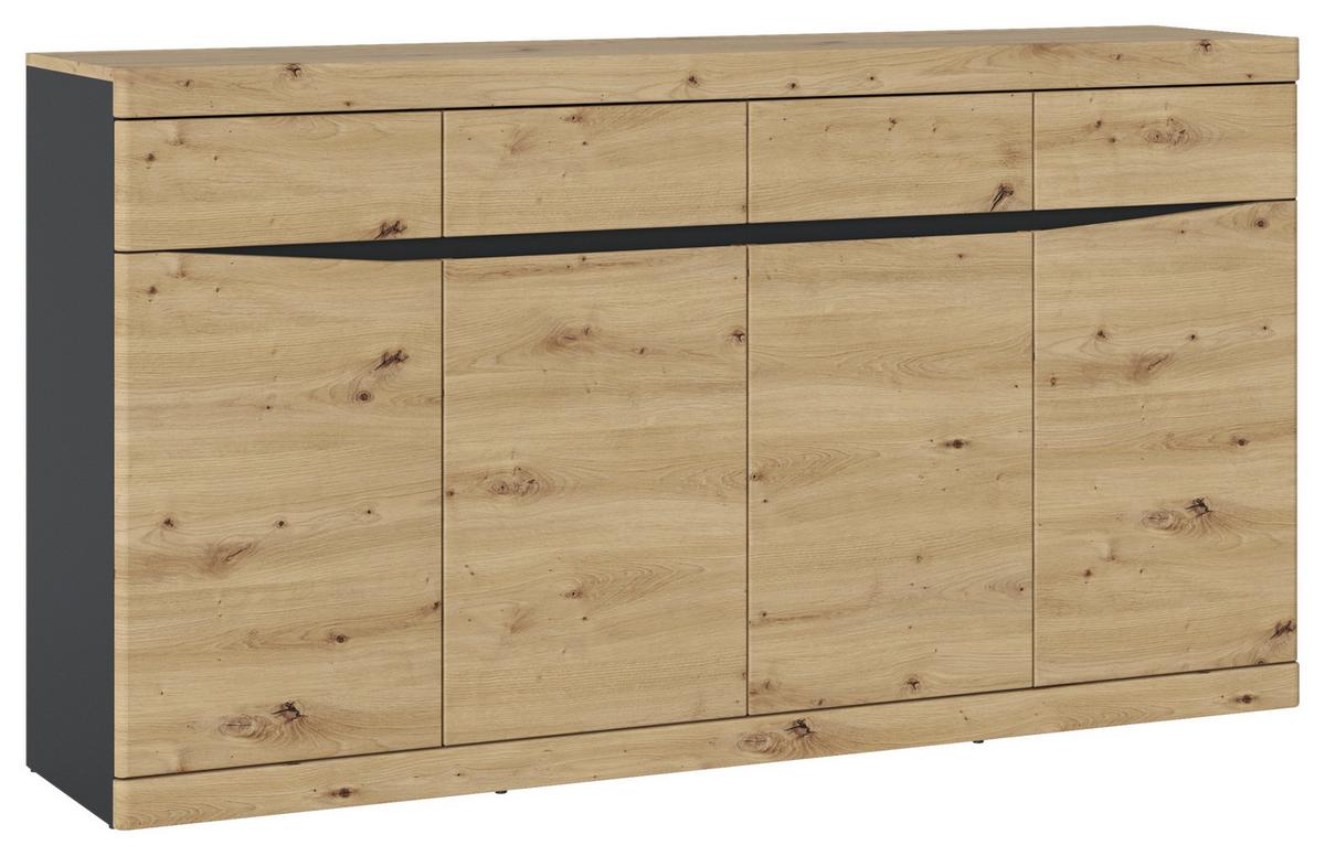 Komoda Turino, Barva Hrasta, Antracit - črna/antracit, Trend, umetna masa/leseni material (168/92,1/39,9cm)