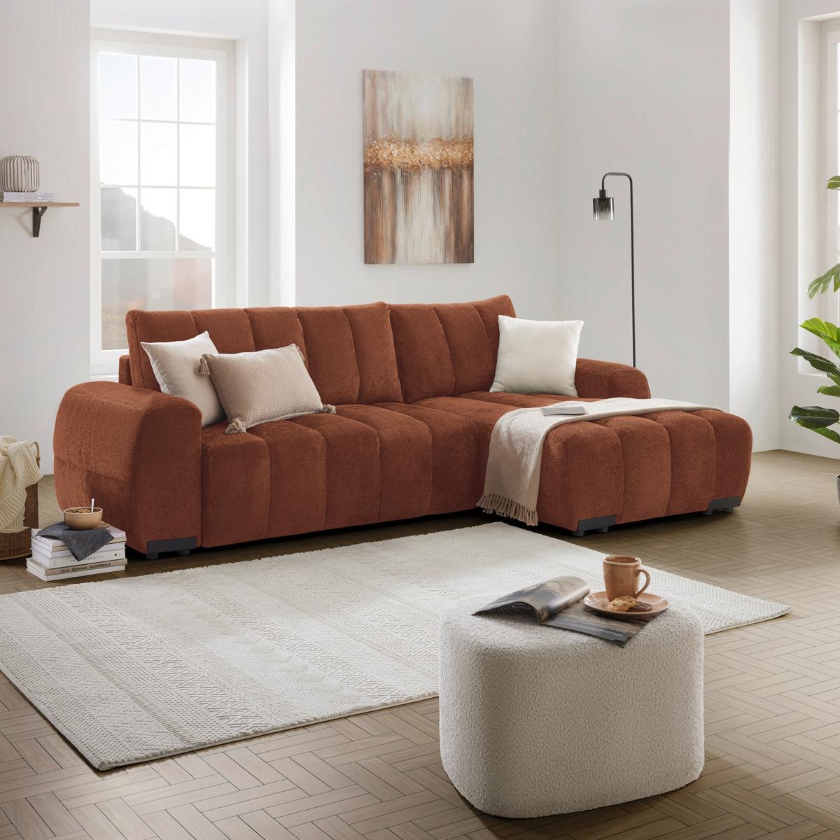 Wohnlandschaft Bolonia Terracotta - Schwarz Hochglanz/Terracotta, MODERN, Textil/Metall (273/93/166cm) - Mömax