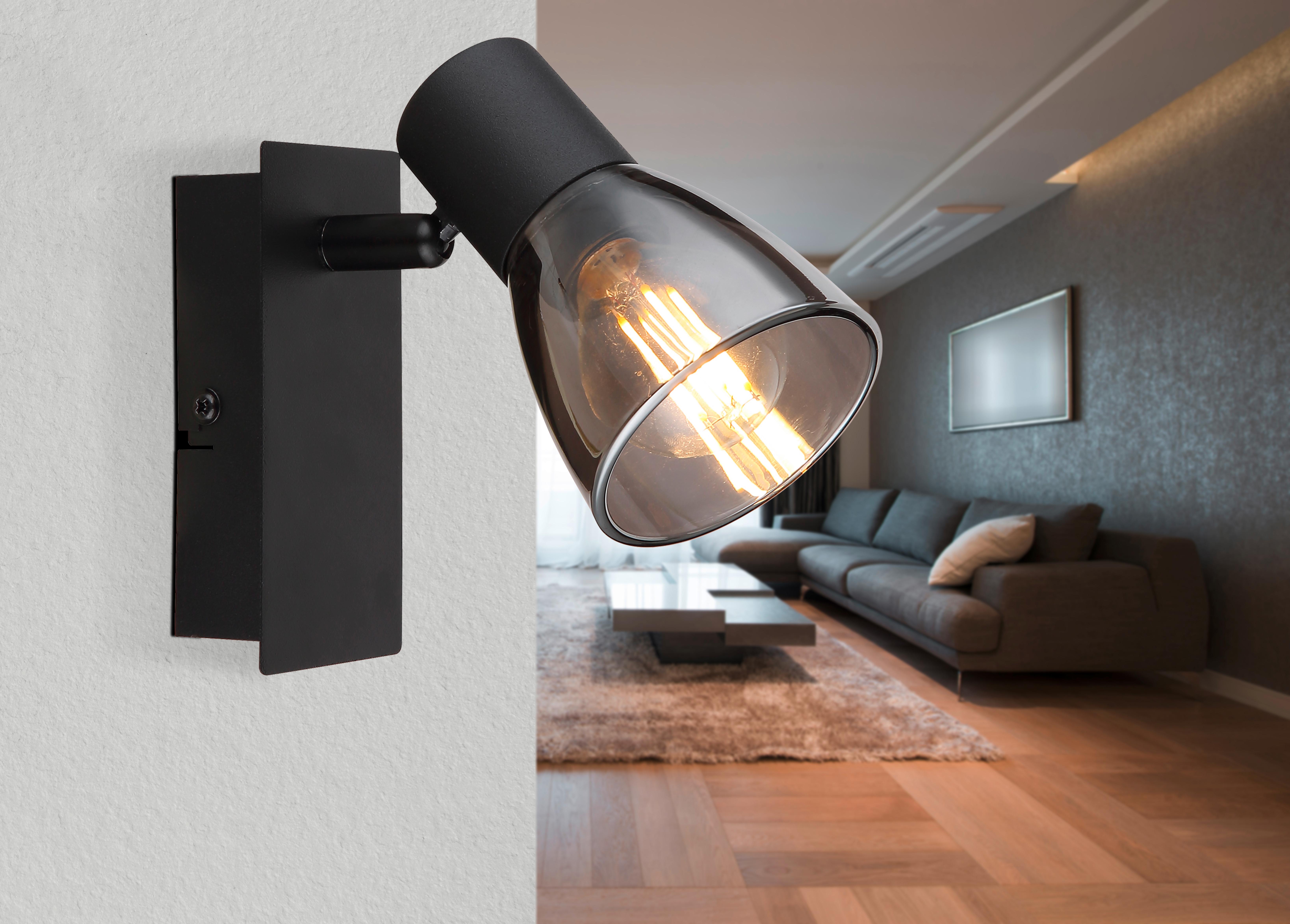 Strahler Claude in Schwarz max. 40 Watt - Schwarz, Design, Glas/Metall (7/15,5/14cm) - Globo
