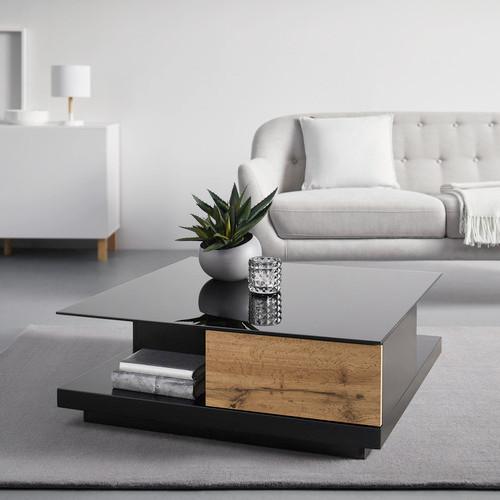 Couchtisch Nevio Schwarz/Eichenfarben MDF - Eichefarben/Schwarz, MODERN, Glas (85/85/30cm) - Bessagi Home