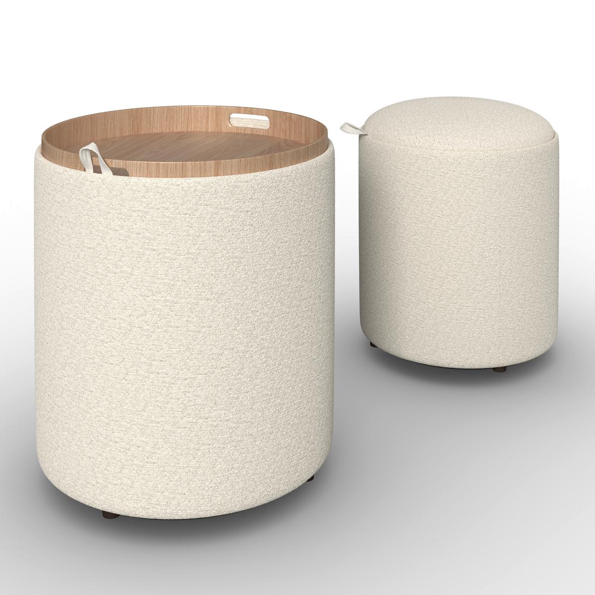 Hocker Set Melanie Bouclé Weiß - Weiß, MODERN, Holzwerkstoff/Textil (44cm) - Bessagi Home