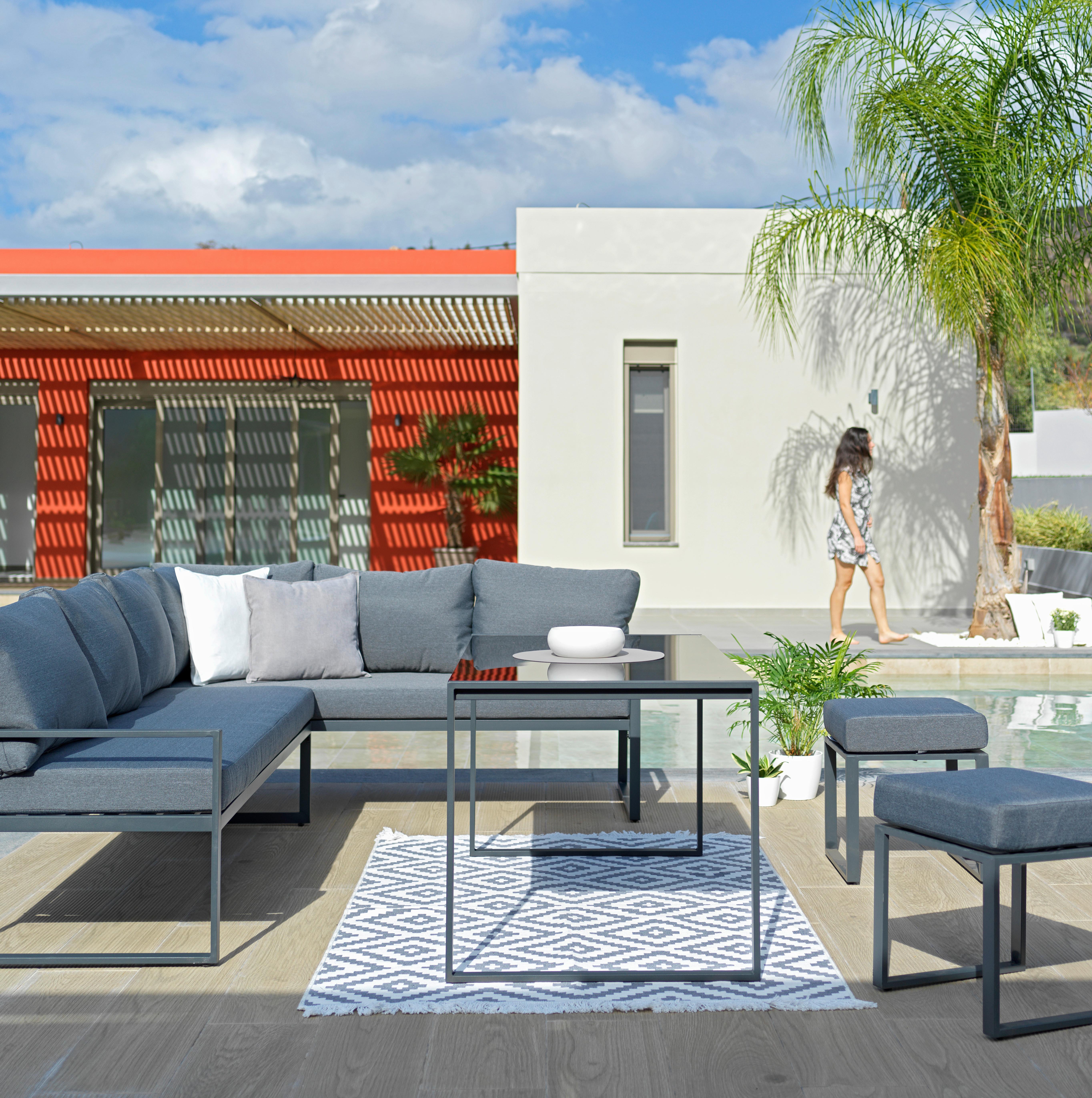 Loungegarnitur-Set Mexiko 2 Schwarz/Anthrazit - Anthrazit/Schwarz, MODERN, Glas/Textil (241/66/176cm) - Mömax