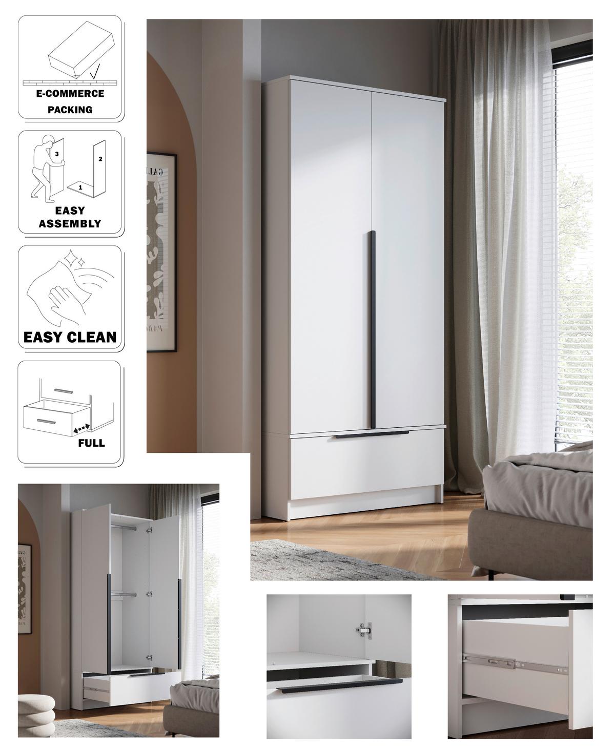 Omara Za Oblačila Spirit, Bela - črna/bela, Konvencionalno, kovina/leseni material (90,2/192,9/51cm) - P & B