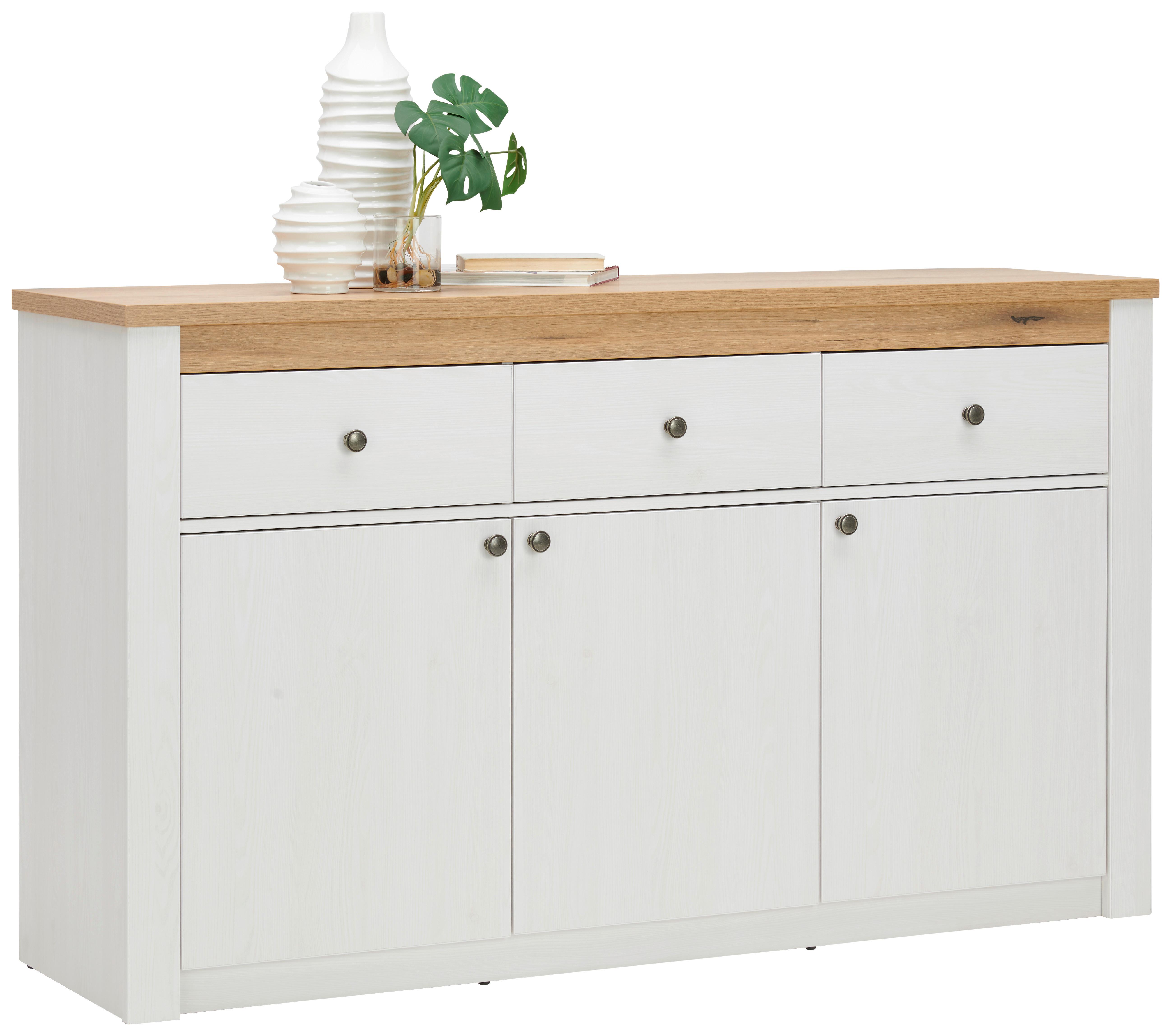 Komoda Rovigio, Barva Hrasta, Bela - bela/hrast san remo, Basics, kovina/umetna masa (155/90,5/42,5cm) - Landscape