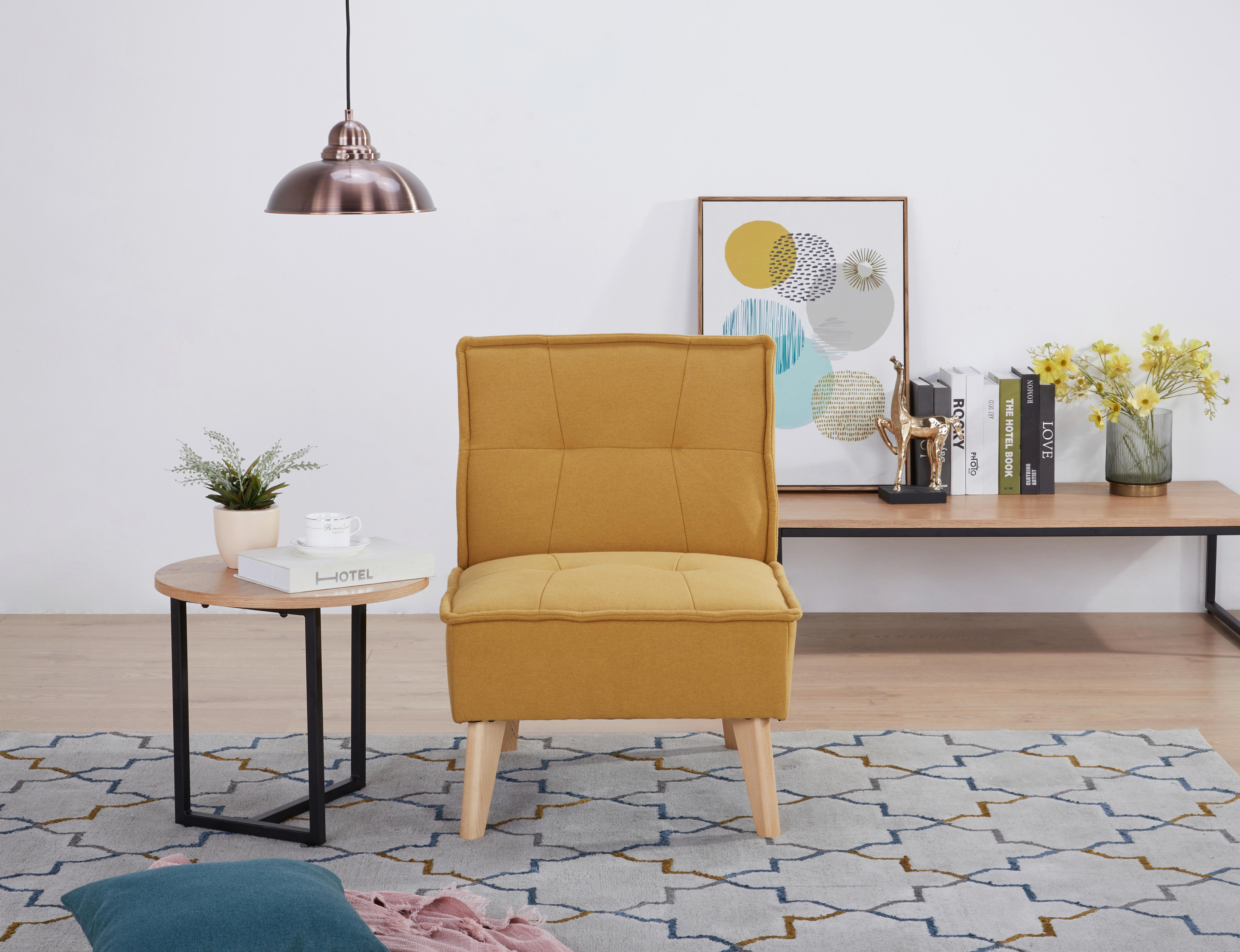 Fotelj Elba, Rumena - rumena/naravne barve, Basics, tekstil/les (60/78/75cm) - MID.YOU