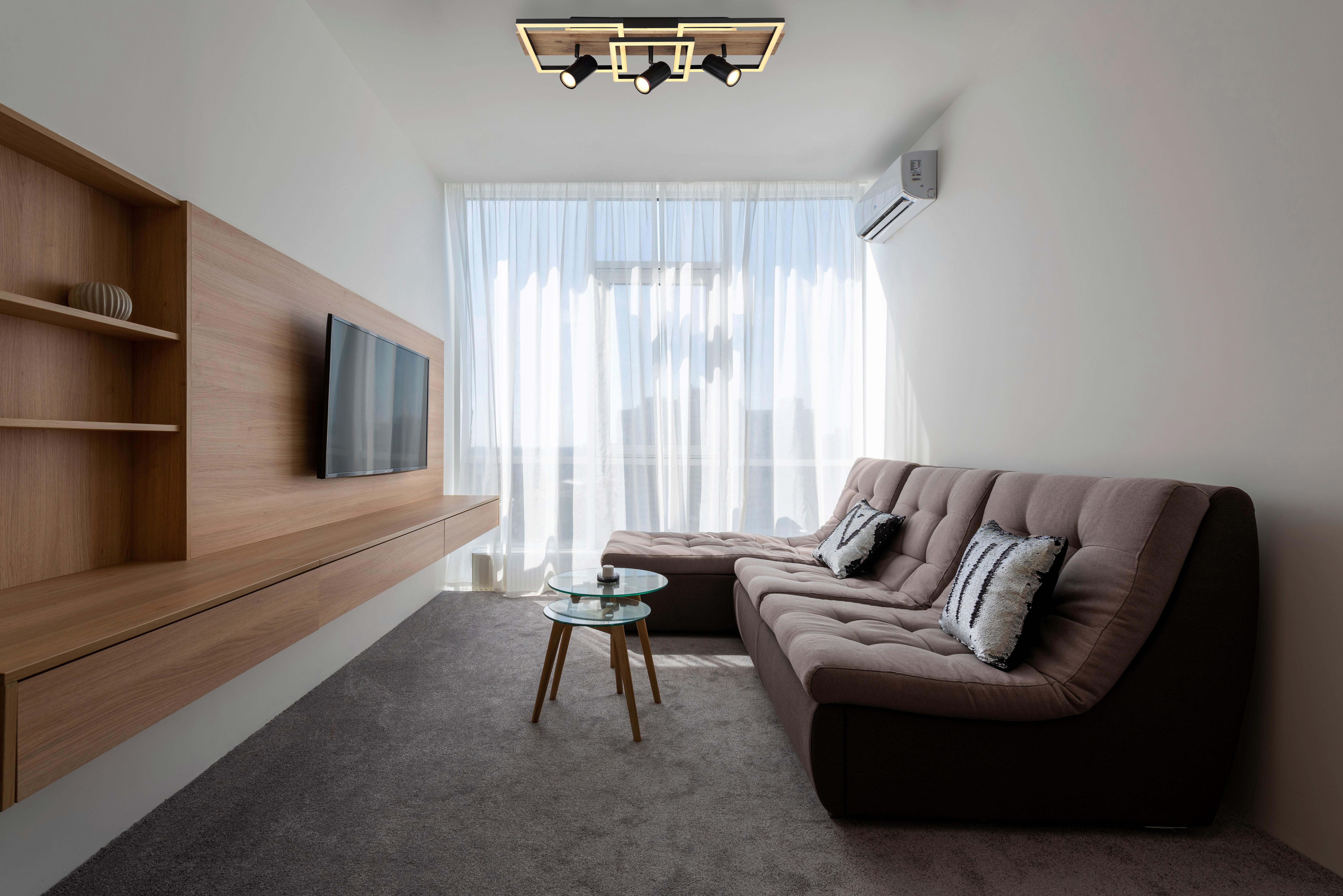 LED-Deckenleuchte Kassu max. 48 Watt - Schwarz/Naturfarben, Design, Holzwerkstoff/Kunststoff (72/27/18cm) - Globo